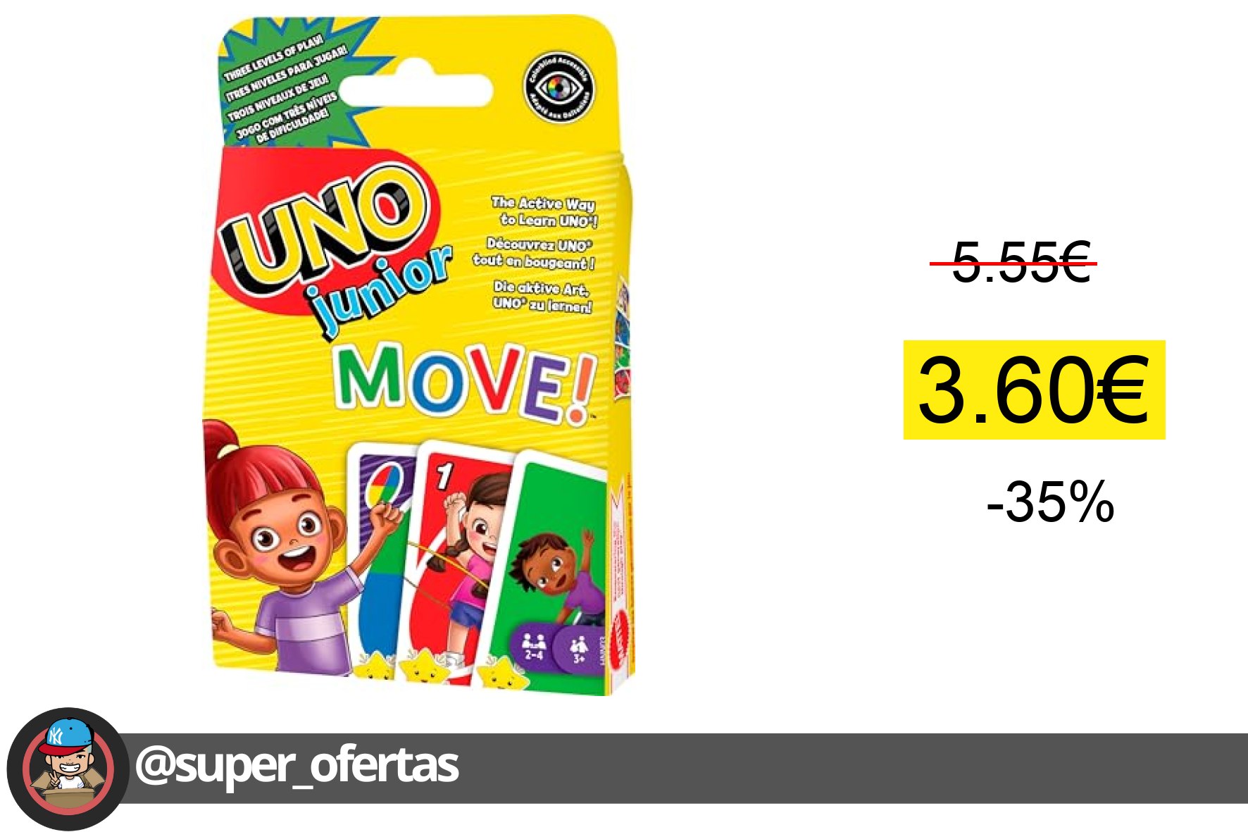 〽 Mattel Games UNO Junior Move! Juego de Cartas con Tres Niveles para Jugar, Juego de Mesa +3 a