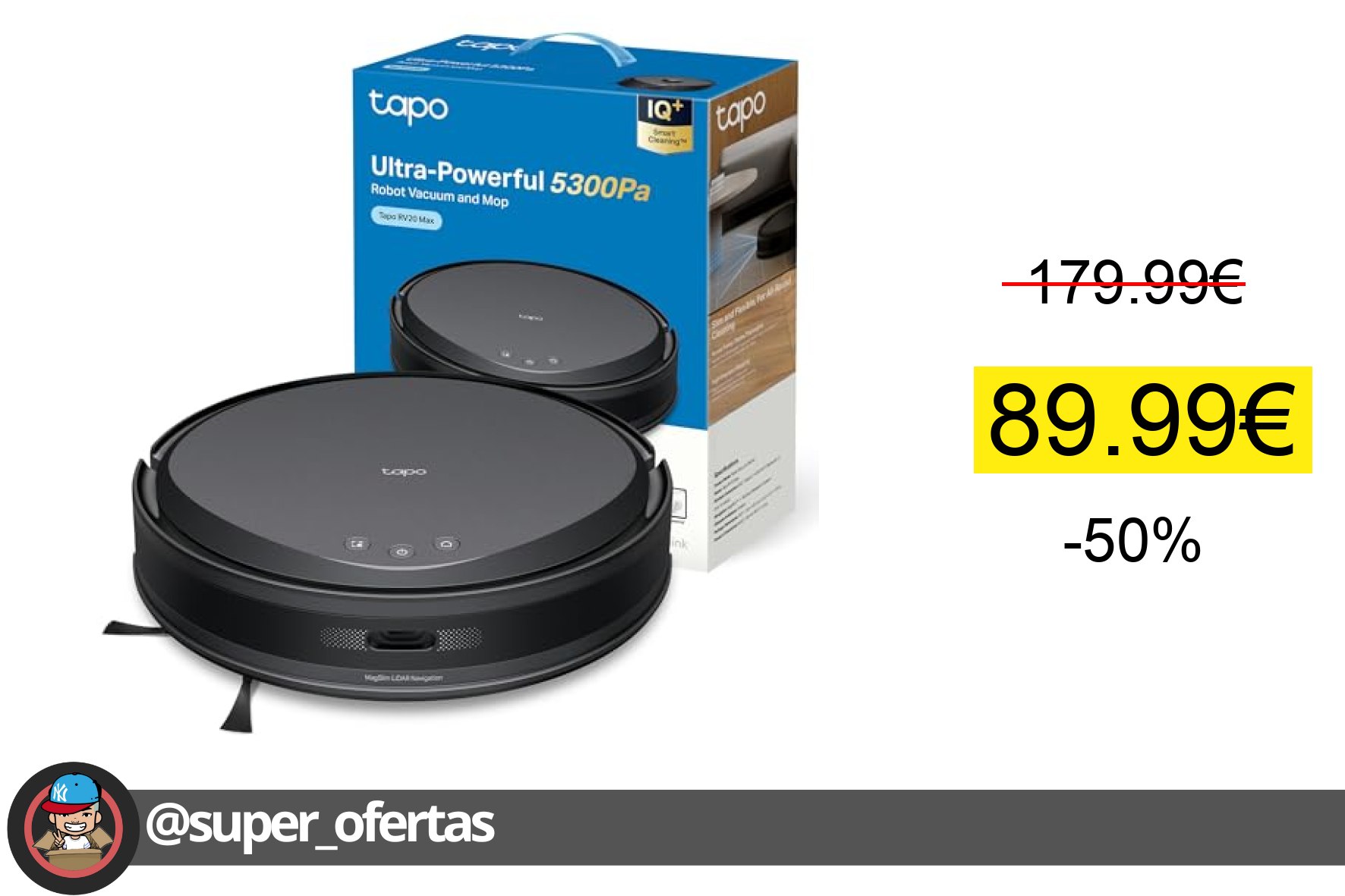 〽 Tapo RV20 MAX – Robot Aspirador y Friegasuelos 4 en 1, Ultrasucción 5300Pa, Navegación Li