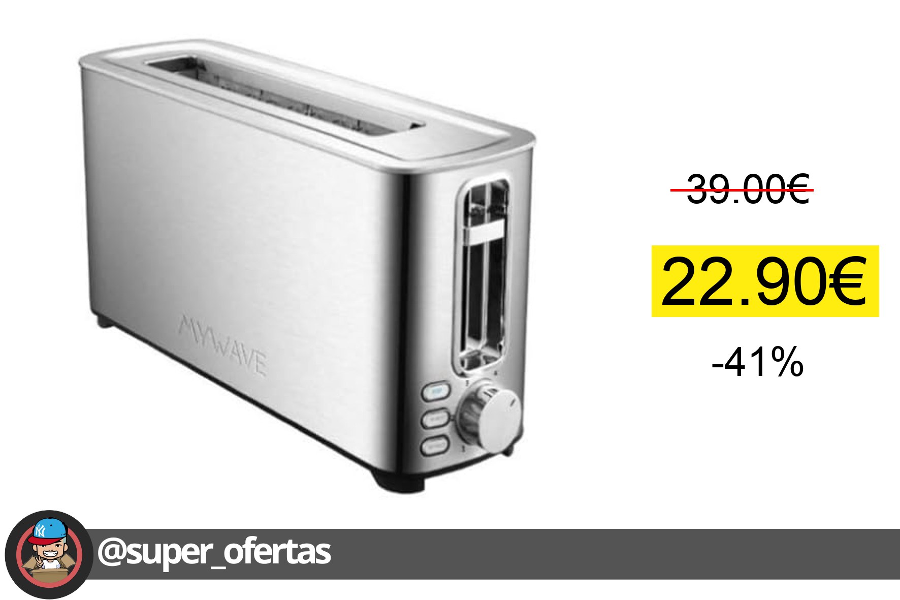 〽 My Wave - Tostador Sencillo 1 Ranura - Para Todo Tipo de Pan y Bollería - Potencia 1050W - T