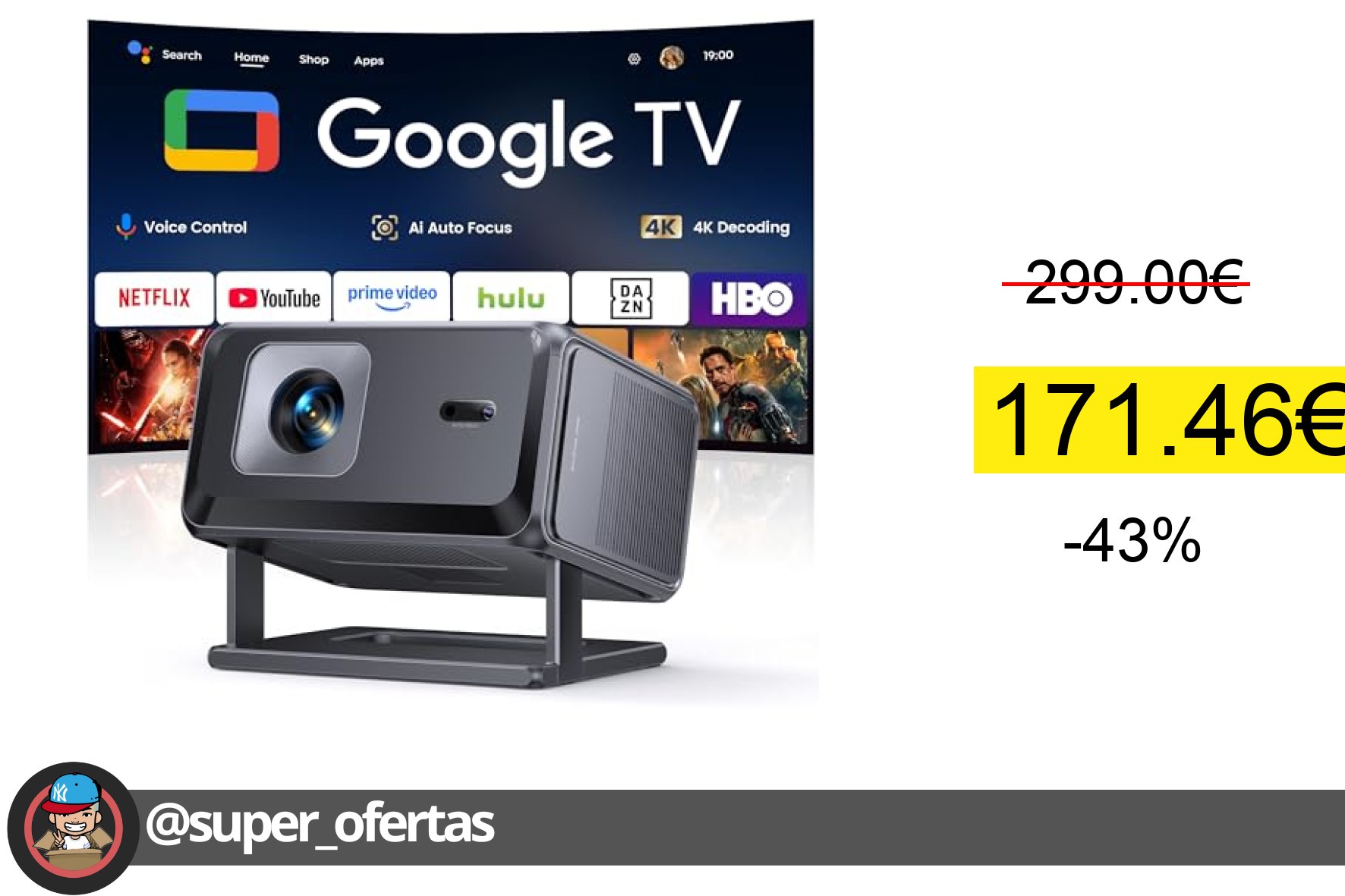 〽 Proyector 4K【Google TV/Official Apps/Auto Focus/Keystone】Proyector Portatil App Integrada