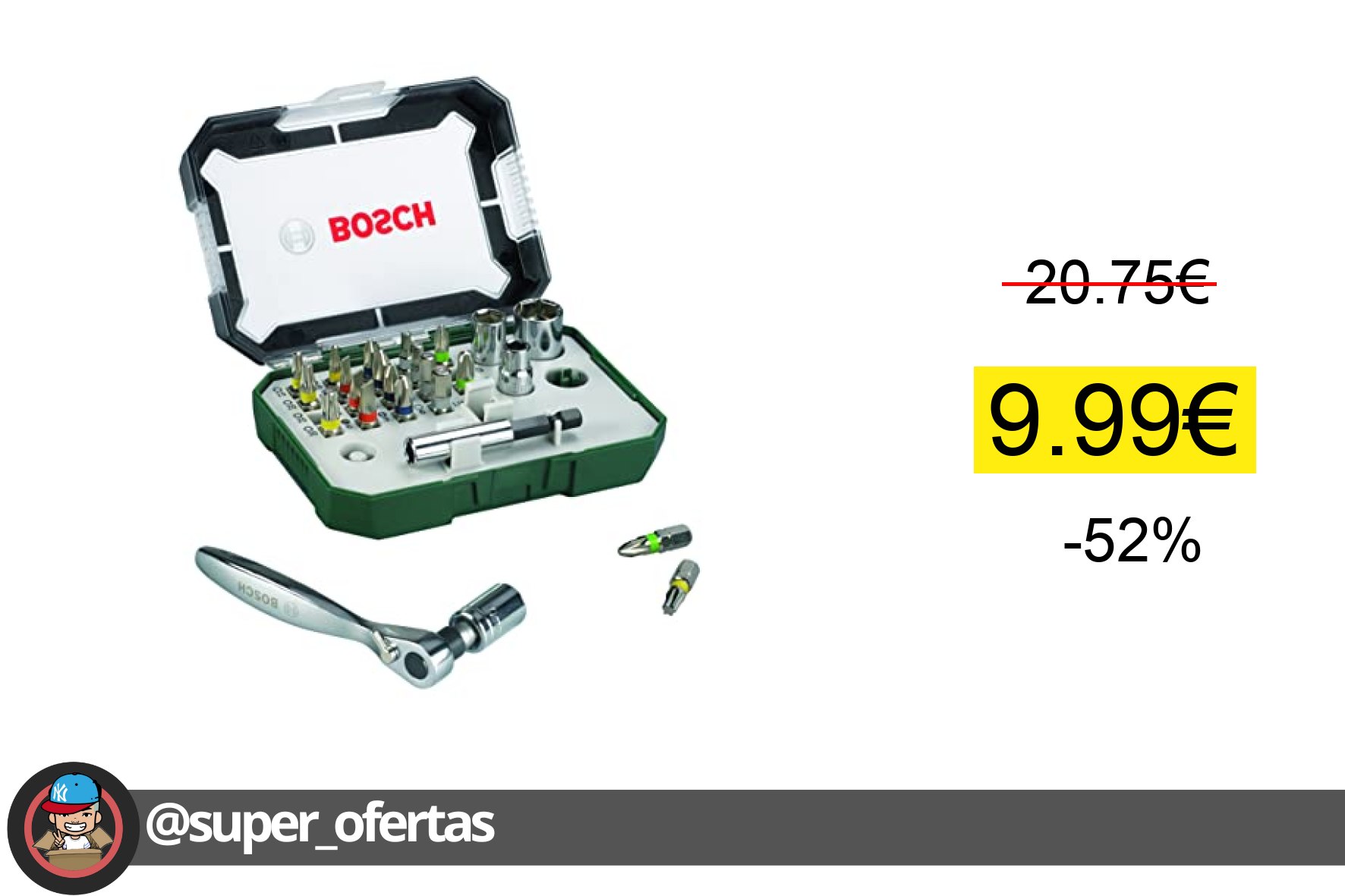 〽 Bosch Professional 2607017322 Puntas de Destornillador + Trinquete (Juego de 26), Color Negro