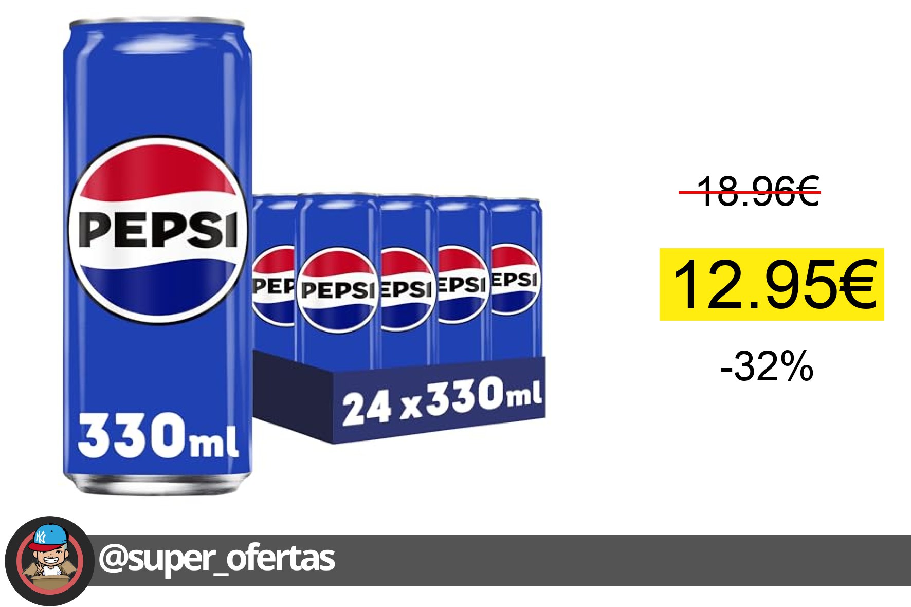 〽 Pepsi regular Refresco de cola, pack de 24 latas de 330 ml, 7.92 litros en total