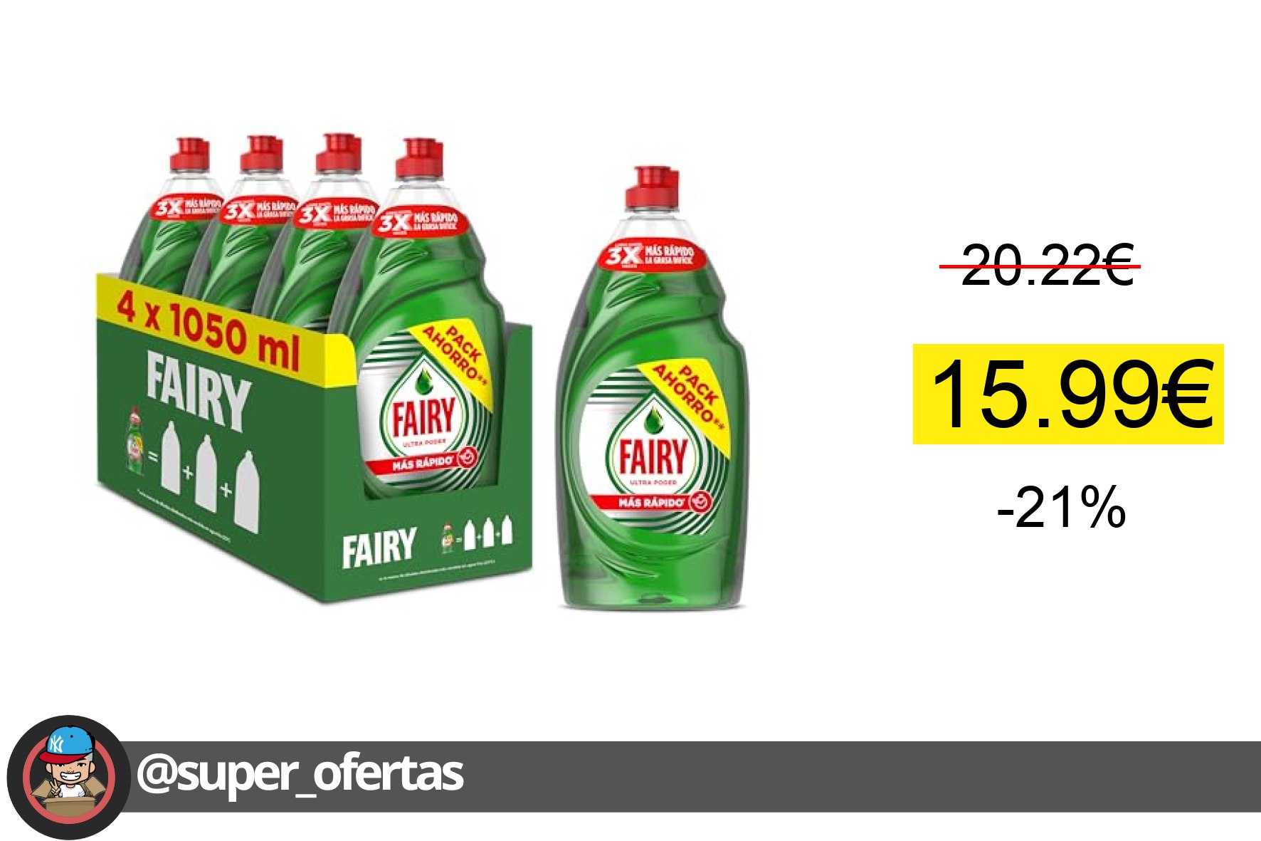 〽 Fairy Ultra Poder Original Líquido Lavavajillas 4 x 1050ML Fórmula Efectiva Que Deja Los Pl