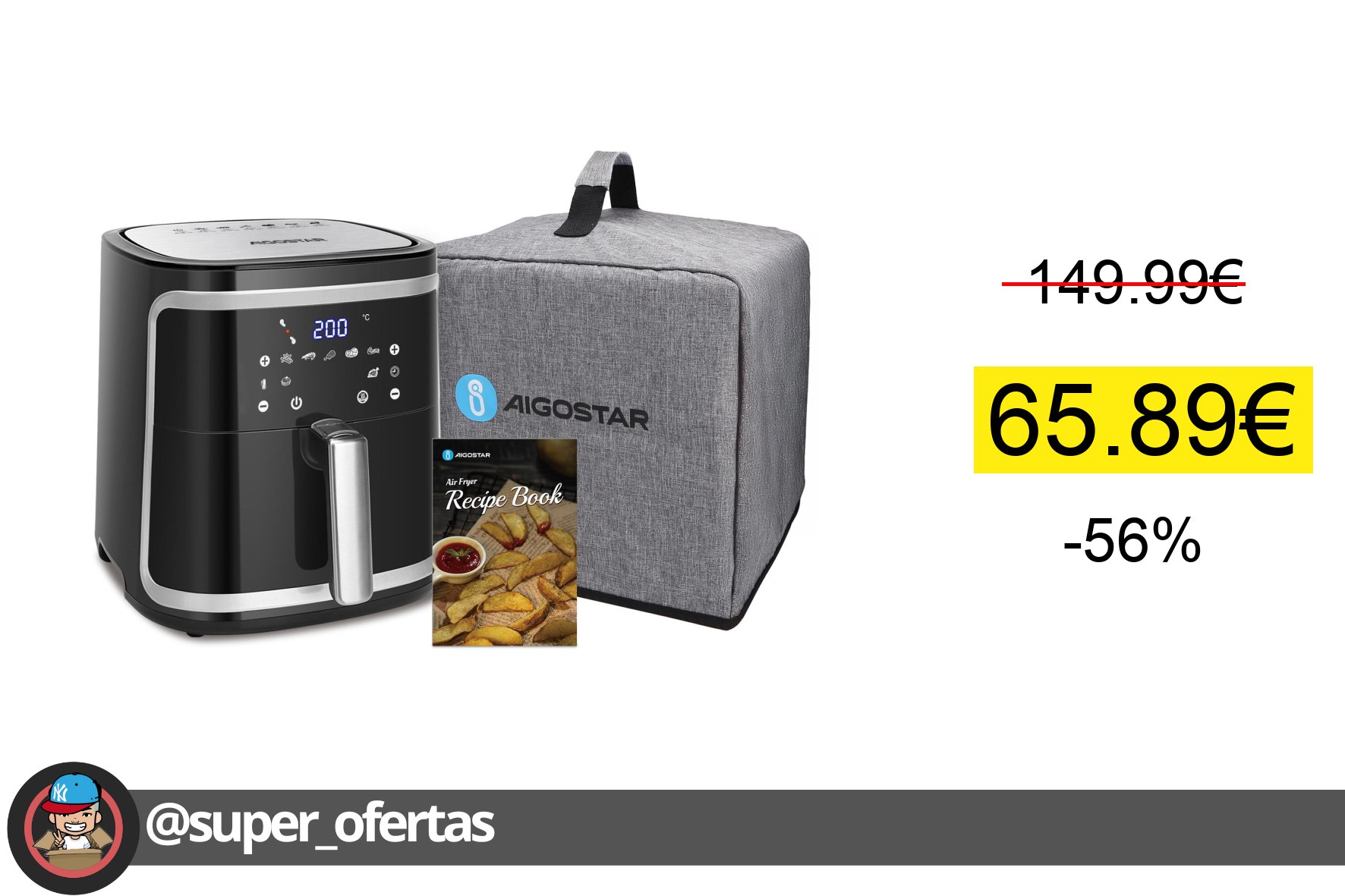 Cuponazo 〽 AIGOSTAR Freidora de Aire sin Aceite con Tapa Antipolvo - Pantalla LED
