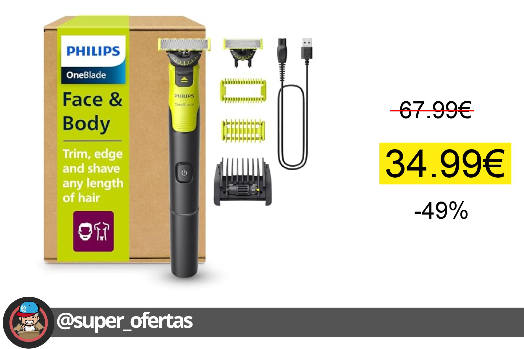 〽 Philips OneBlade 360 con Bluetooth, Recortadora para Barba y Cuerpo, Afeitadora Eléctrica Ho
