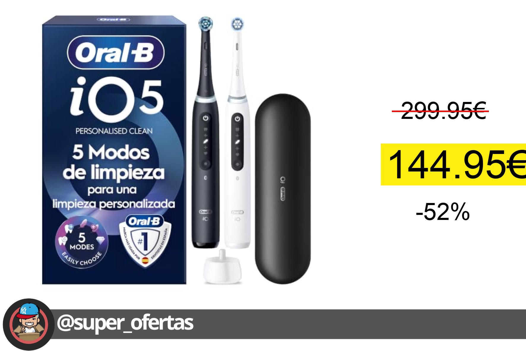 〽 Oral-B iO 5N Cepillos de Dientes Eléctricos, Negro y Blanco, Pack de 2, 2 Cabezales - Cepill