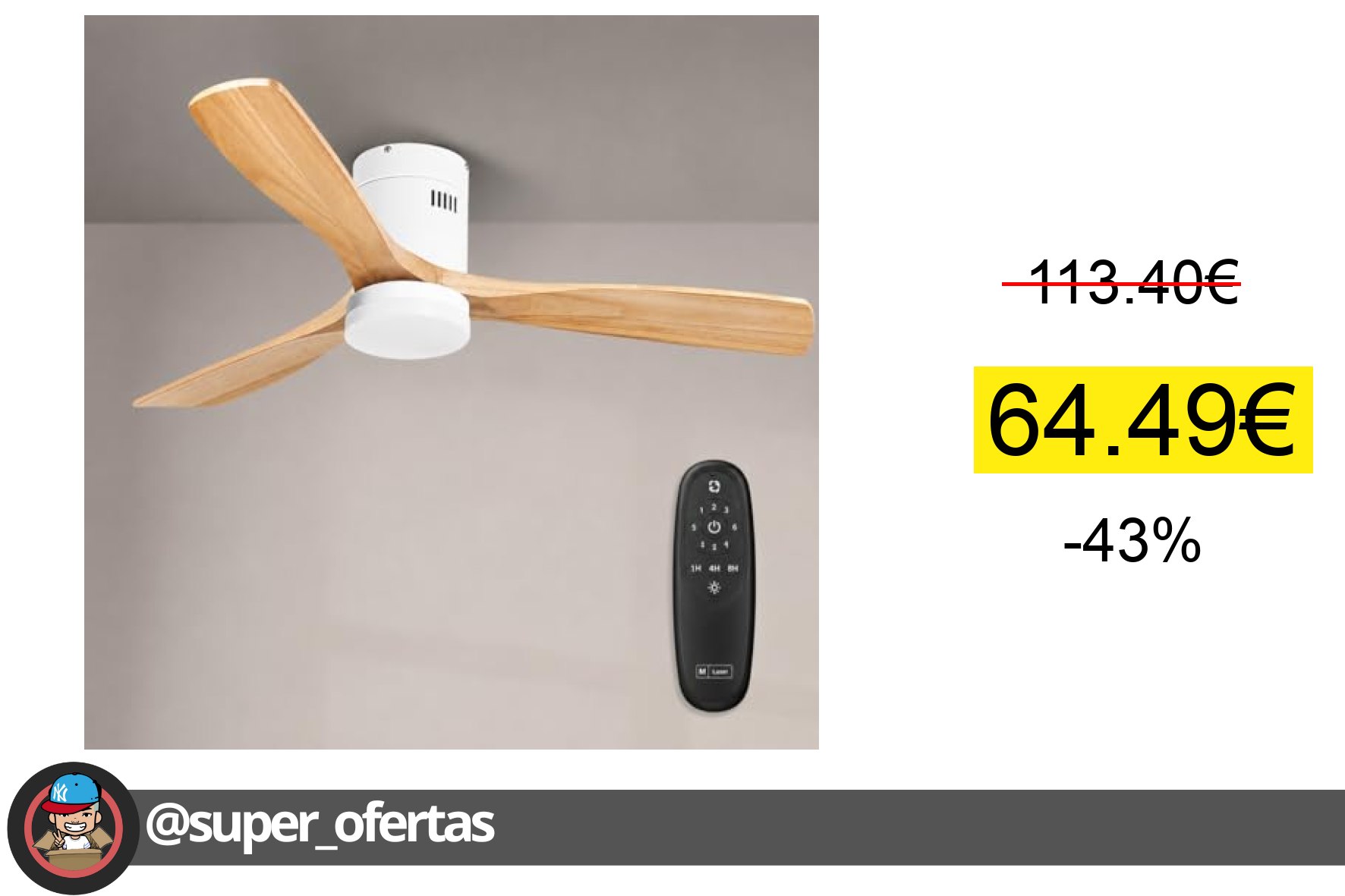 〽 M mimotec - Ventilador Techo Energy con Luz LED Regulable en intensidad, Motor DC Silencioso
