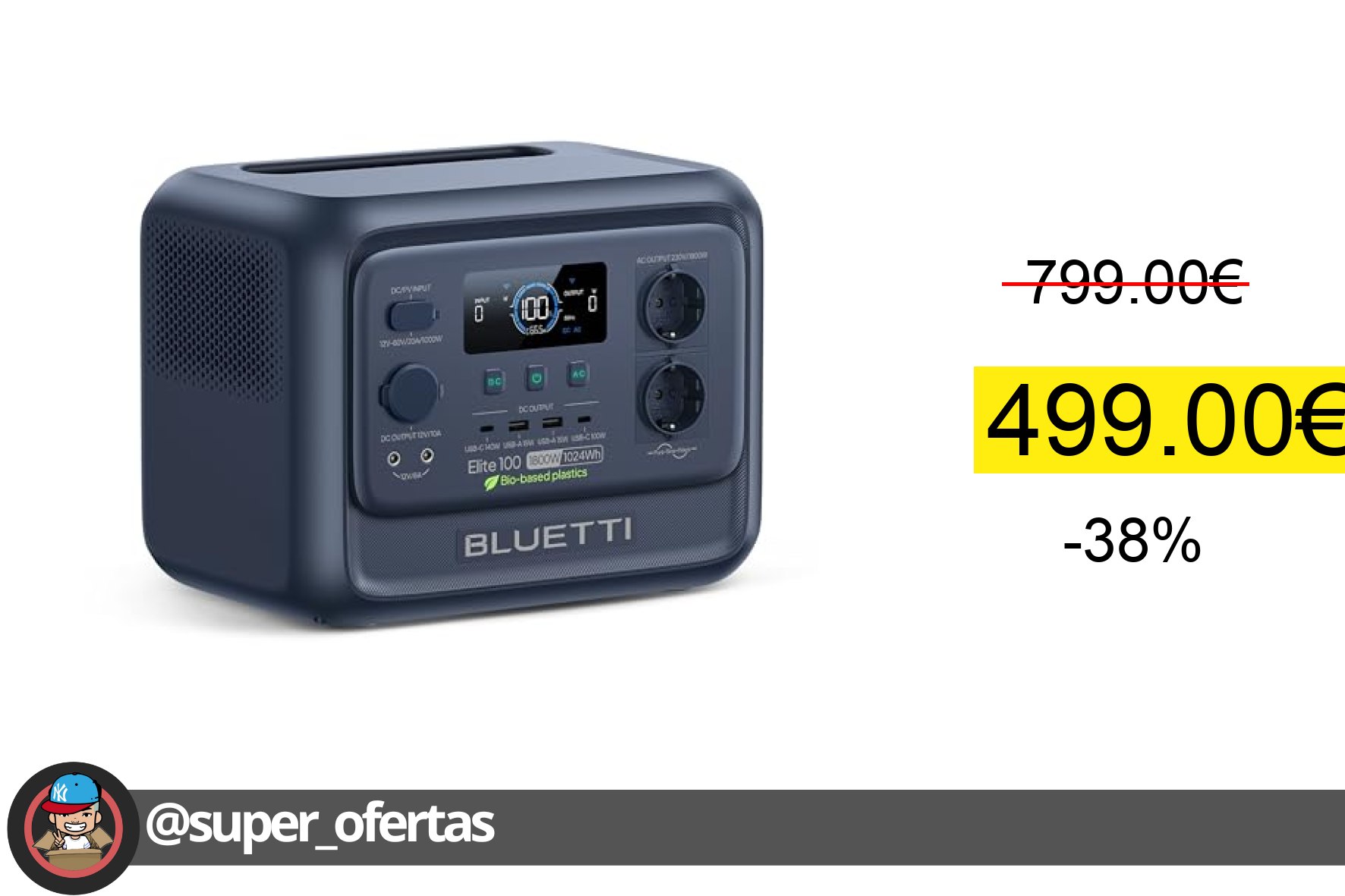 〽 BLUETTI Elite 100 V2 (Bio-based) Estación de Energía Portátil, Batería LFP 1024Wh, 2 Toma