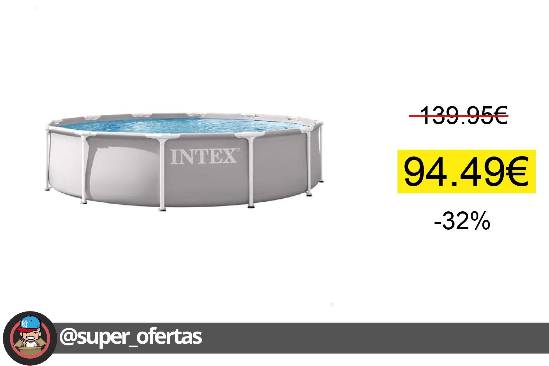 〽 Intex - Piscina Desmontable, Gris, D366x76 cm, Capacidad para 6.503 litros, Estructura metál