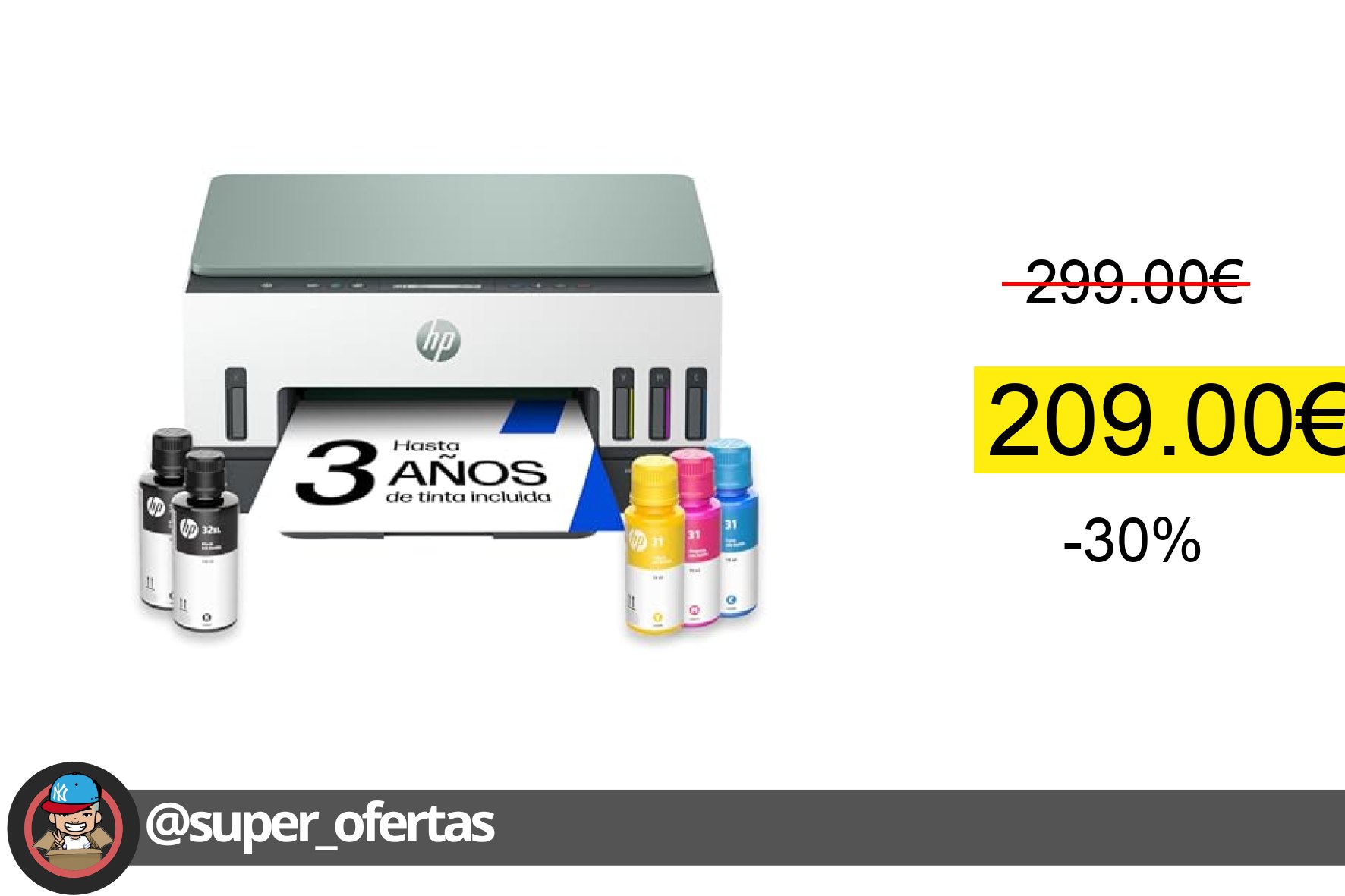 〽 HP Smart Tank 7007, Impresora multifunción de inyección de Tinta A4 a Color, Wi-Fi, impresi