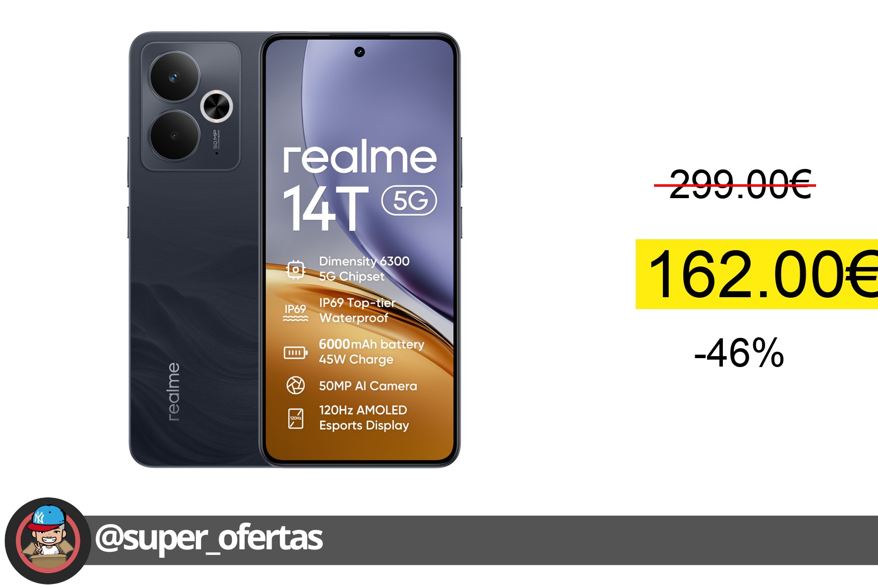 Cuponazo 〽 Teléfono - realme 14T 5G ,Versión europea, 8GB+256GB, Batería de 60
