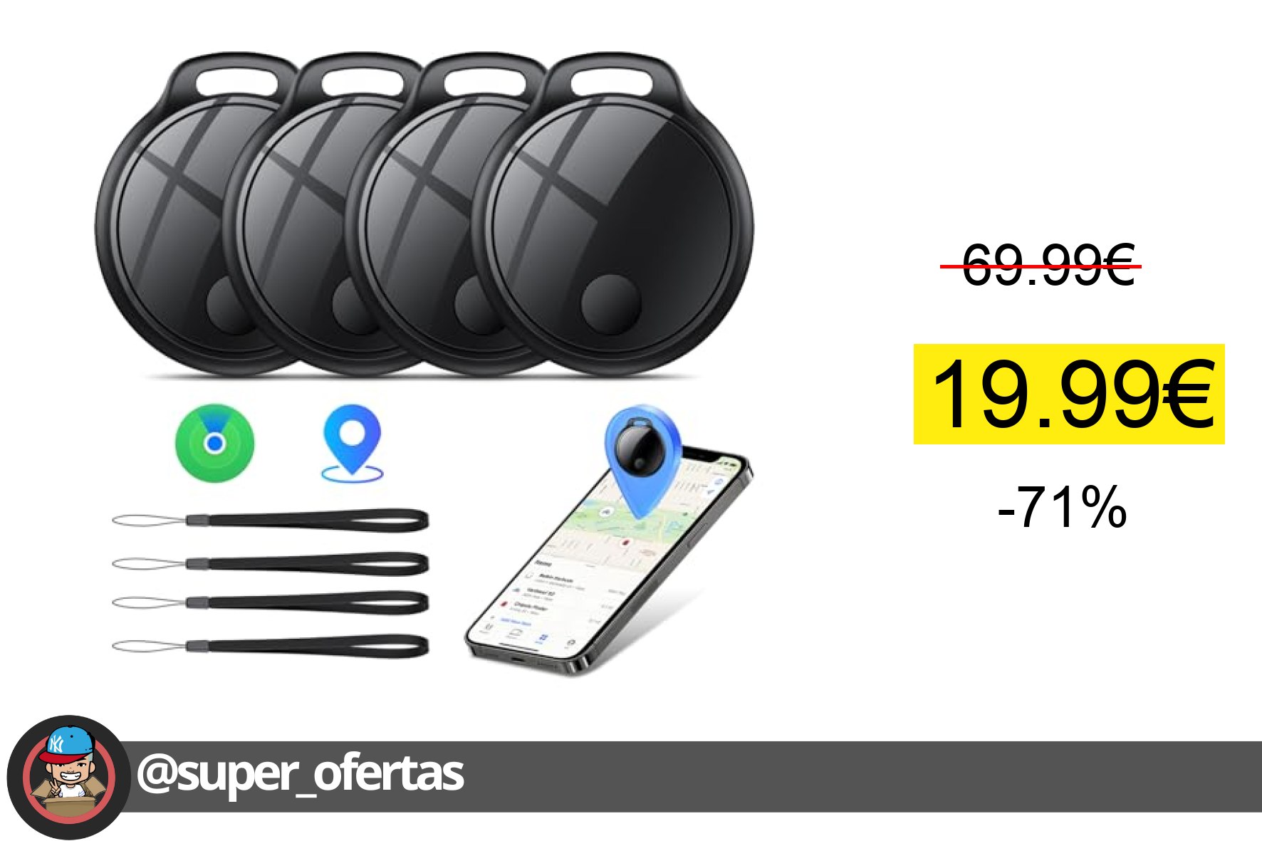 〽 Air Tracker Tag 4 Piezas Nero, Air Tracker Funciona Bluetooth Encuentra Objetos Compatible Ap
