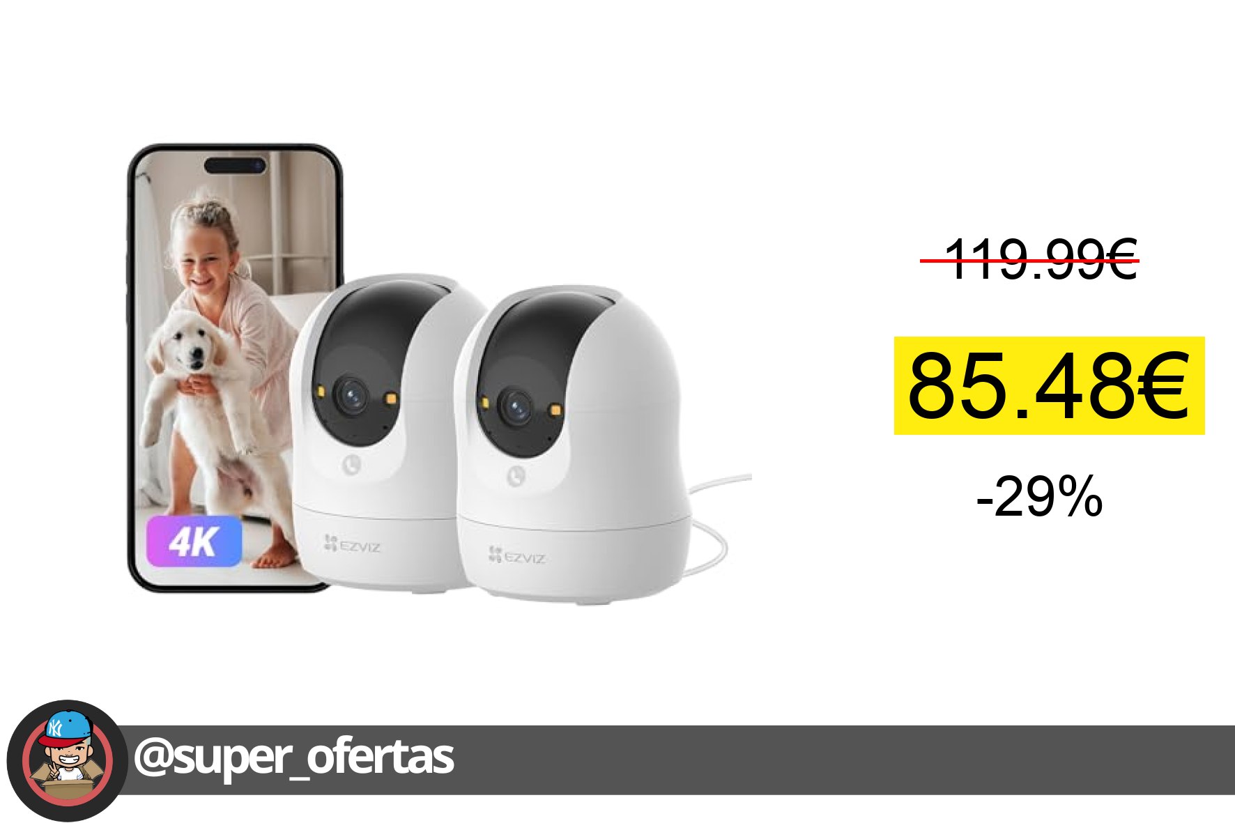 〽 EZVIZ C6N G1 4K(2-Pack) Cámara Vigilancia WiFi Interior 360°, Cámara IP Deteccion de Perso