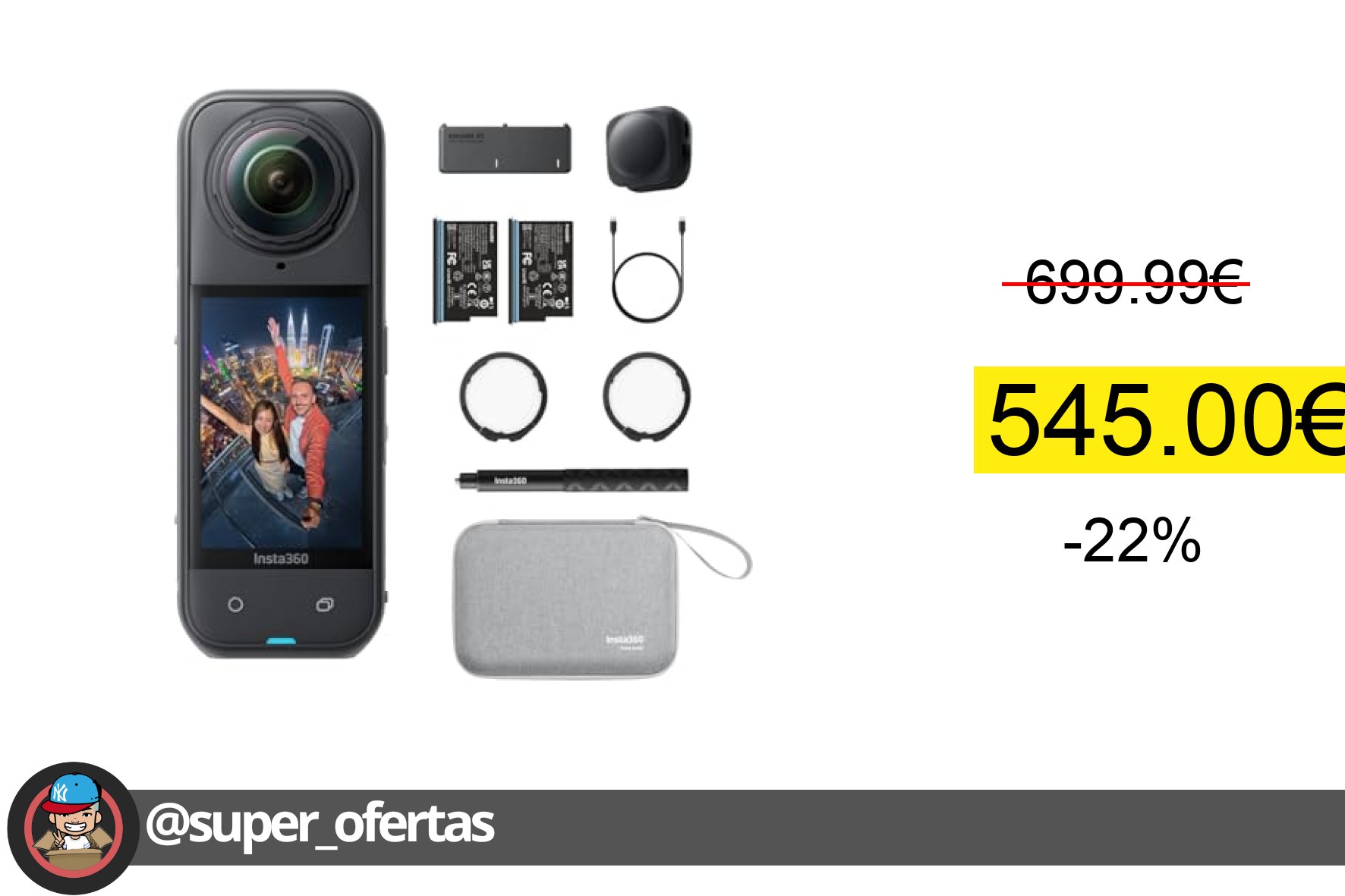 〽 Insta360 X5 Paquete Esencial - Cámara 8K 360º Impermeable, líder con Poca luz, Efecto Self