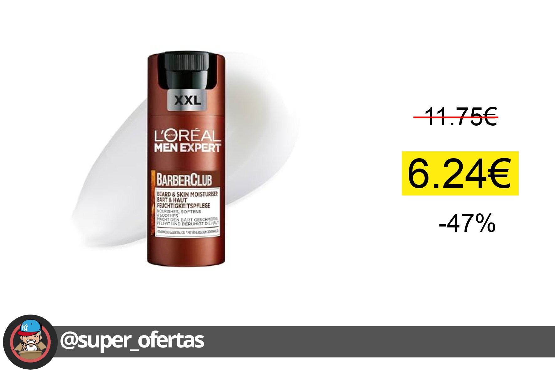 〽 L'Oréal Men Expert Barber Club Crema Hidratante en Gel 2 en 1 para Piel y Barba XXL 100ml