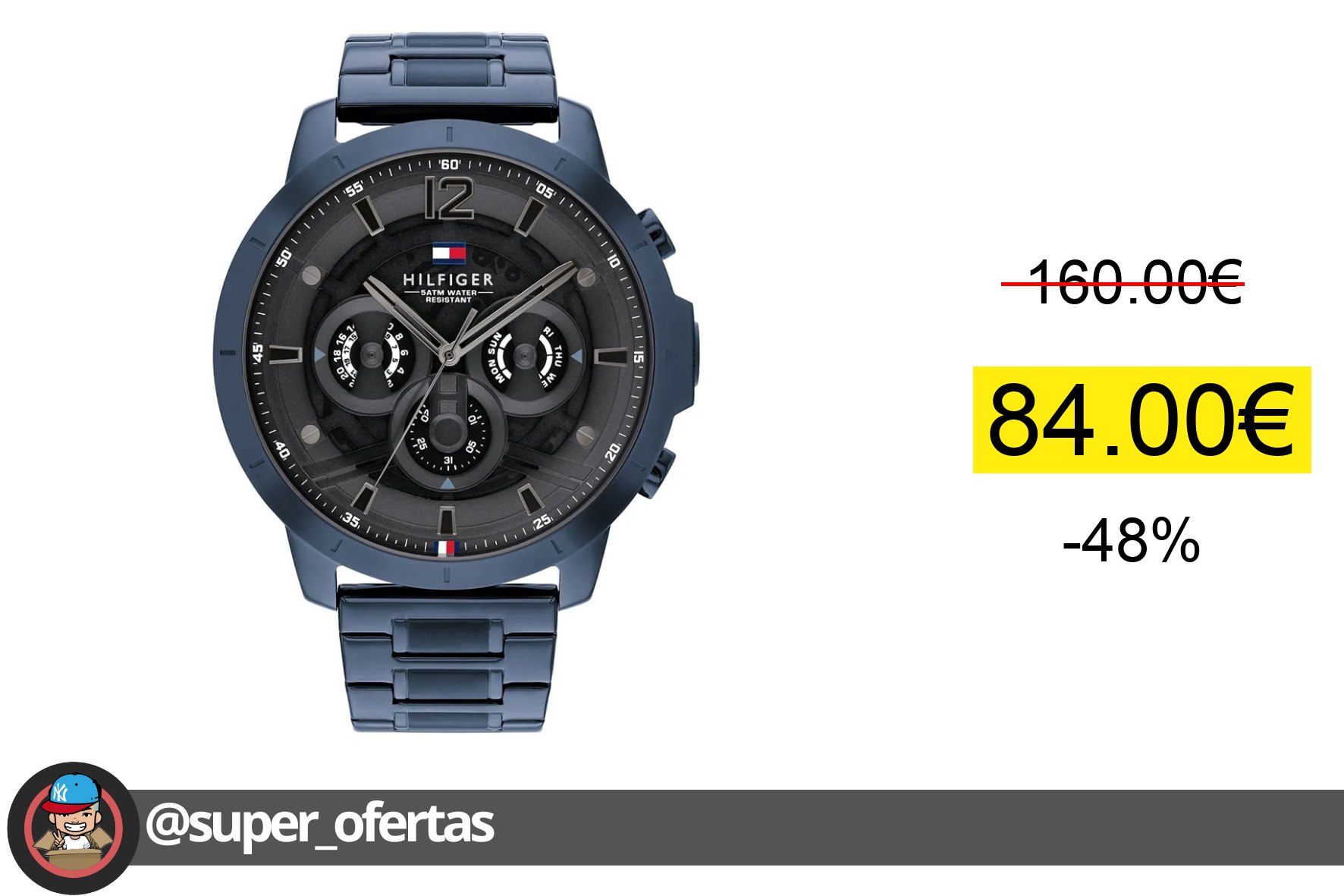 〽 Tommy Hilfiger 1710493 Reloj de Cuarzo Para Hombre,Diámetro：50 MM