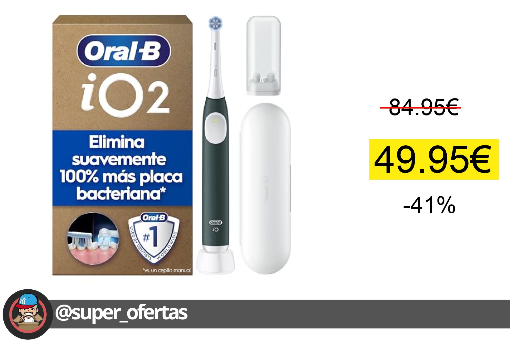 〽 Oral-B iO 2 Cepillo de Dientes Eléctrico, 1 Cabezal, Estuche De Viaje, Verde Bosque - Cepill