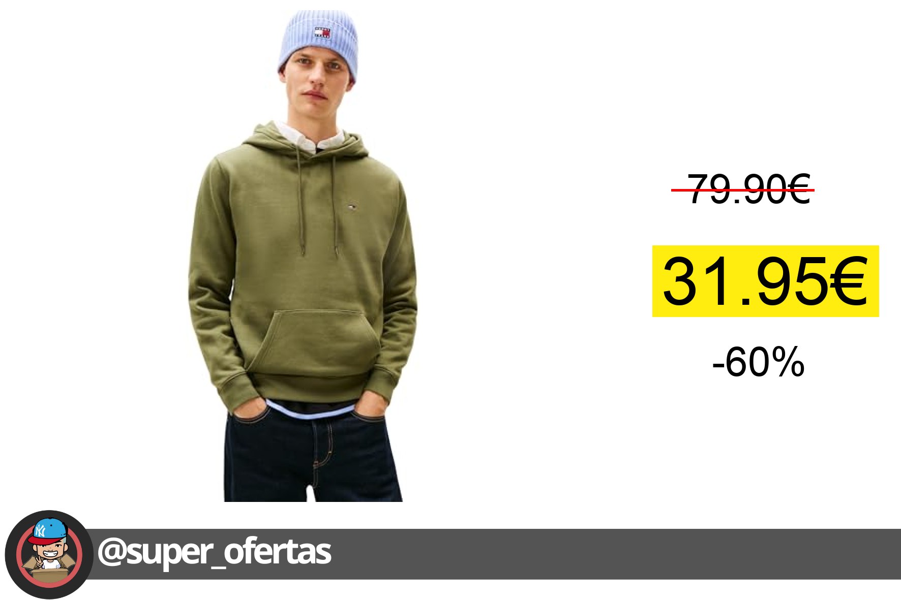 〽 Tommy Jeans Sudadera Hombre Regular Fit Flag Fleece Hoodie con Capucha, Verde (Dark Greenery)