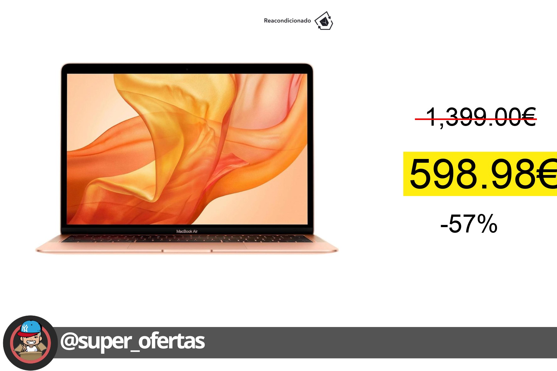 〽 Apple Macbook Air 13″ Late2020 Reacondicionado Grado A, Gold, 512 GB SSD, Pantalla Retina