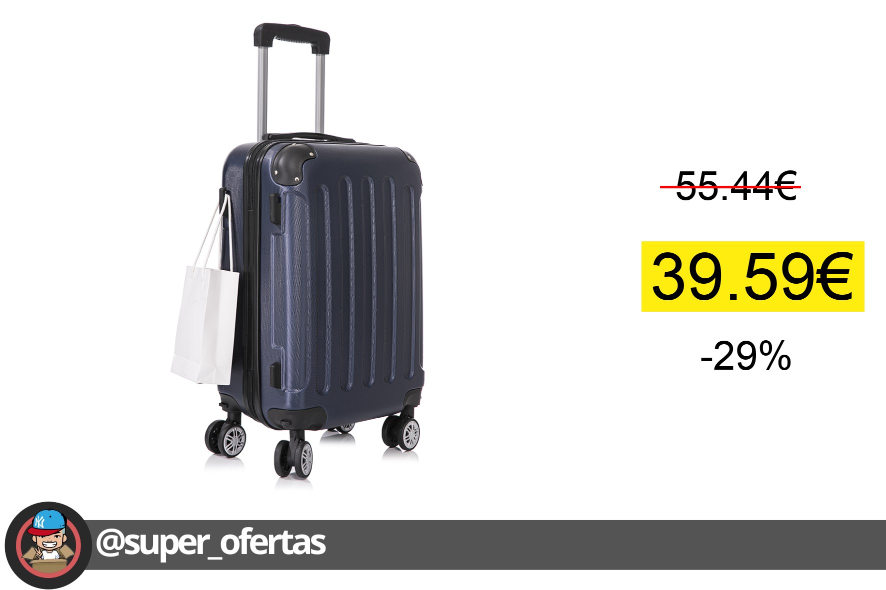 〽 Maleta Cabina Mano ABS 55x40x20cm (40L)- 20 Pulgadas - Wizzair Ryanair Vueling Iberia - Negro