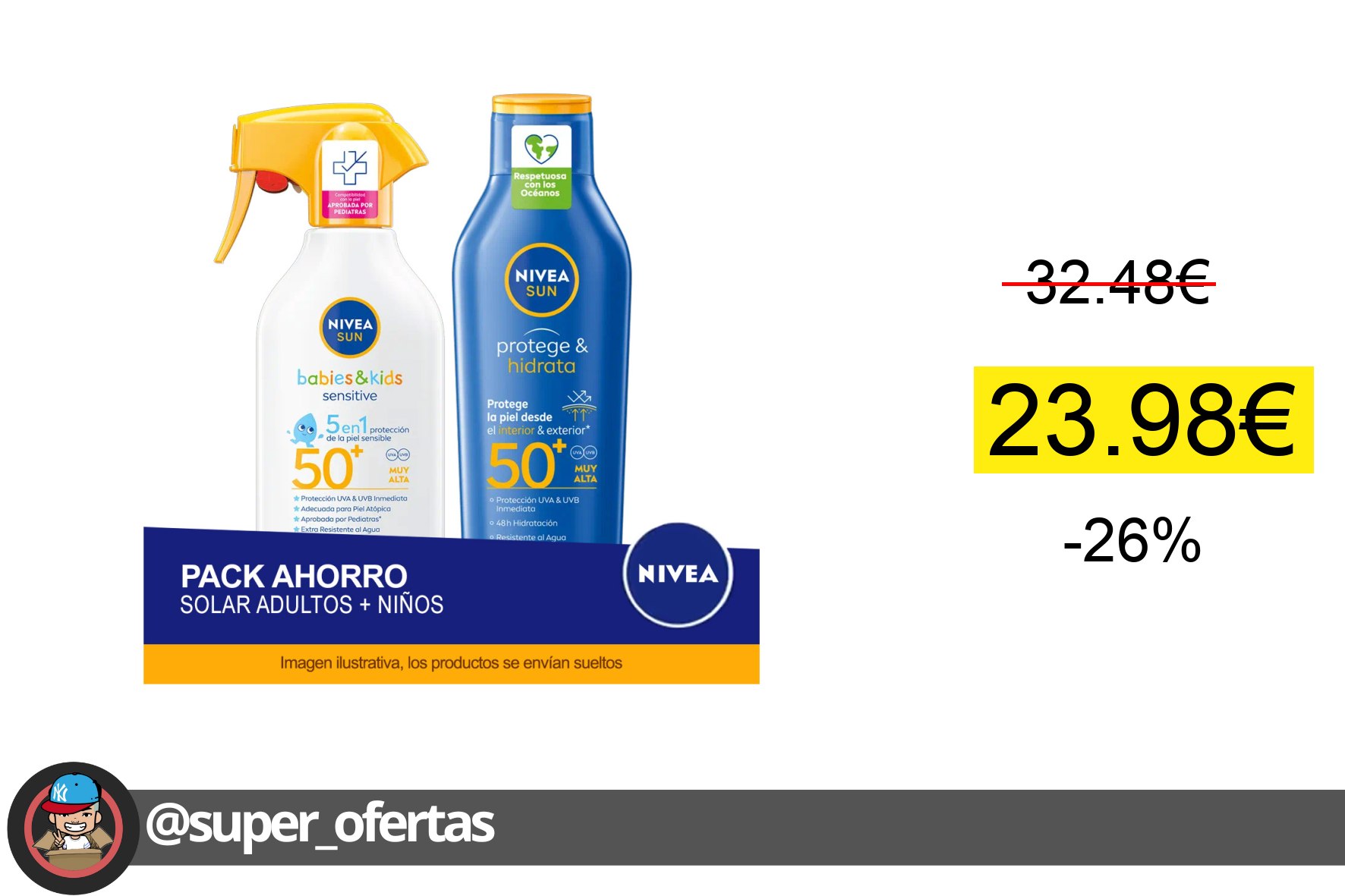 〽 Nivea Sun Pack Ahorro Protector Solar - Contiene Crema Solar Para Niños + Crema Solar Para A