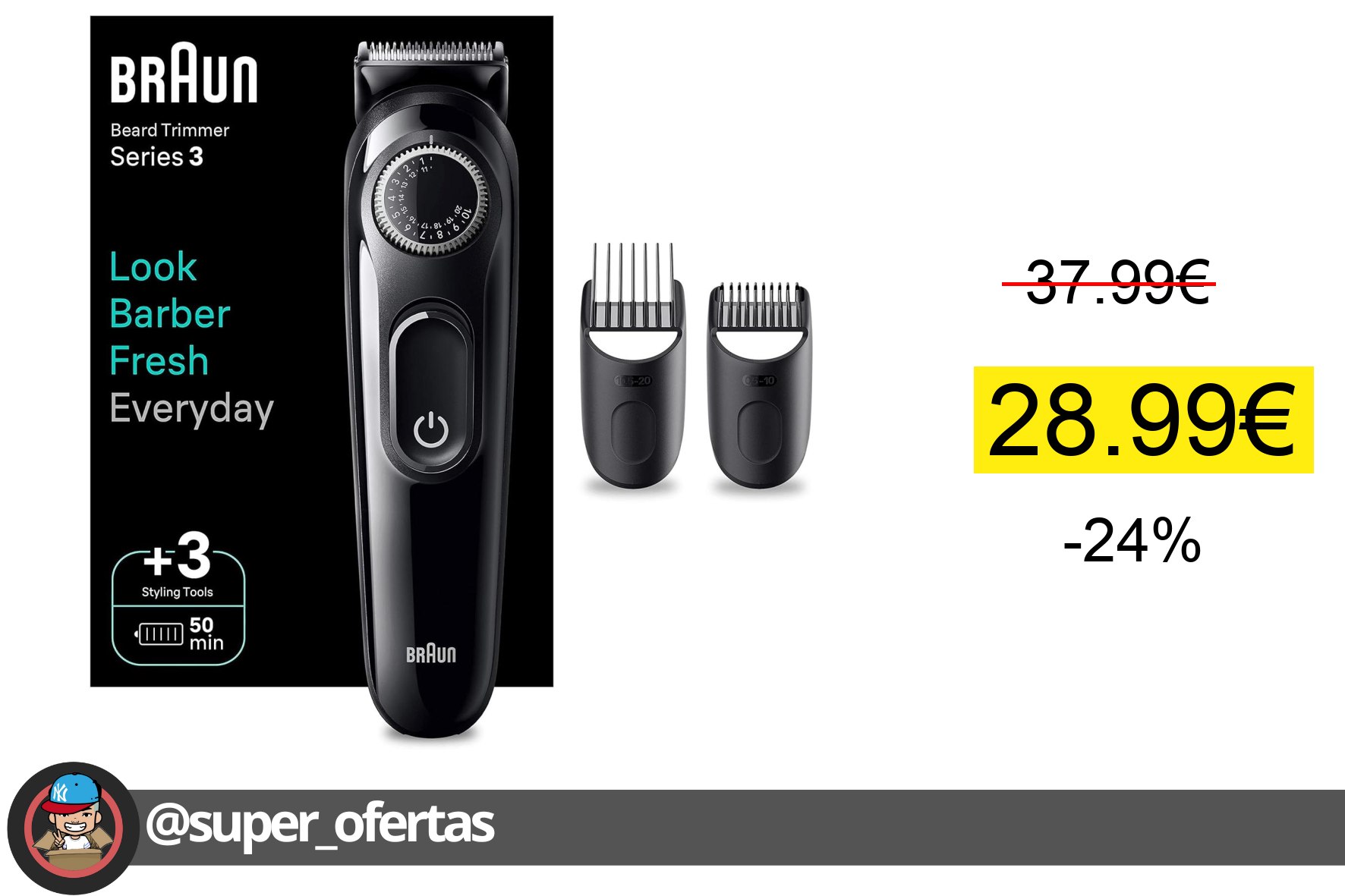 〽 Braun Series 3, Recortadora De Barba Para Hombre. Producto Europeo con Garantía Oficial