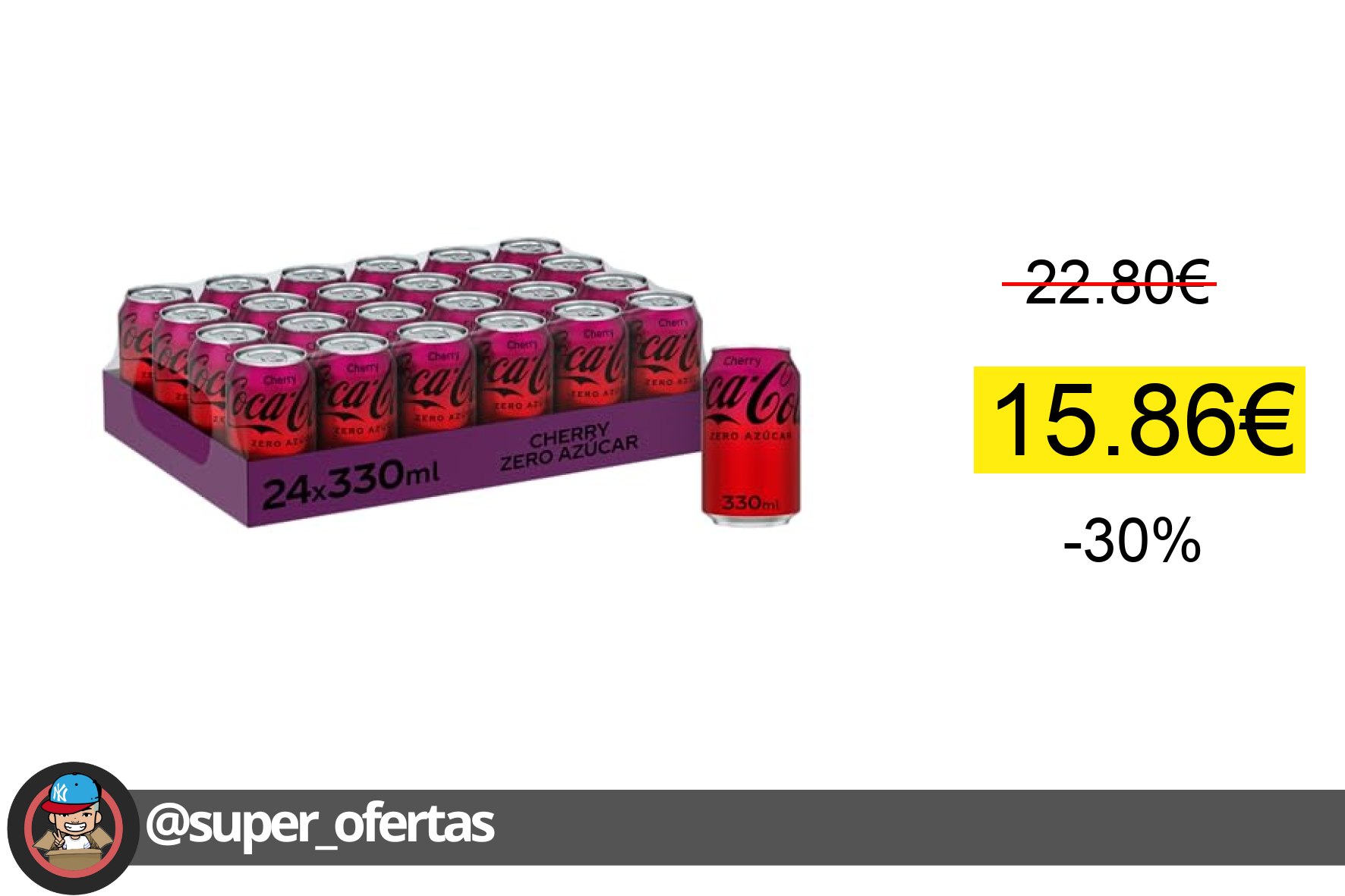 〽 Coca-Cola Zero, Refresco de Cola sin Azúcar Sabor Cherry - Pack 24 latas de 330 ml -Col