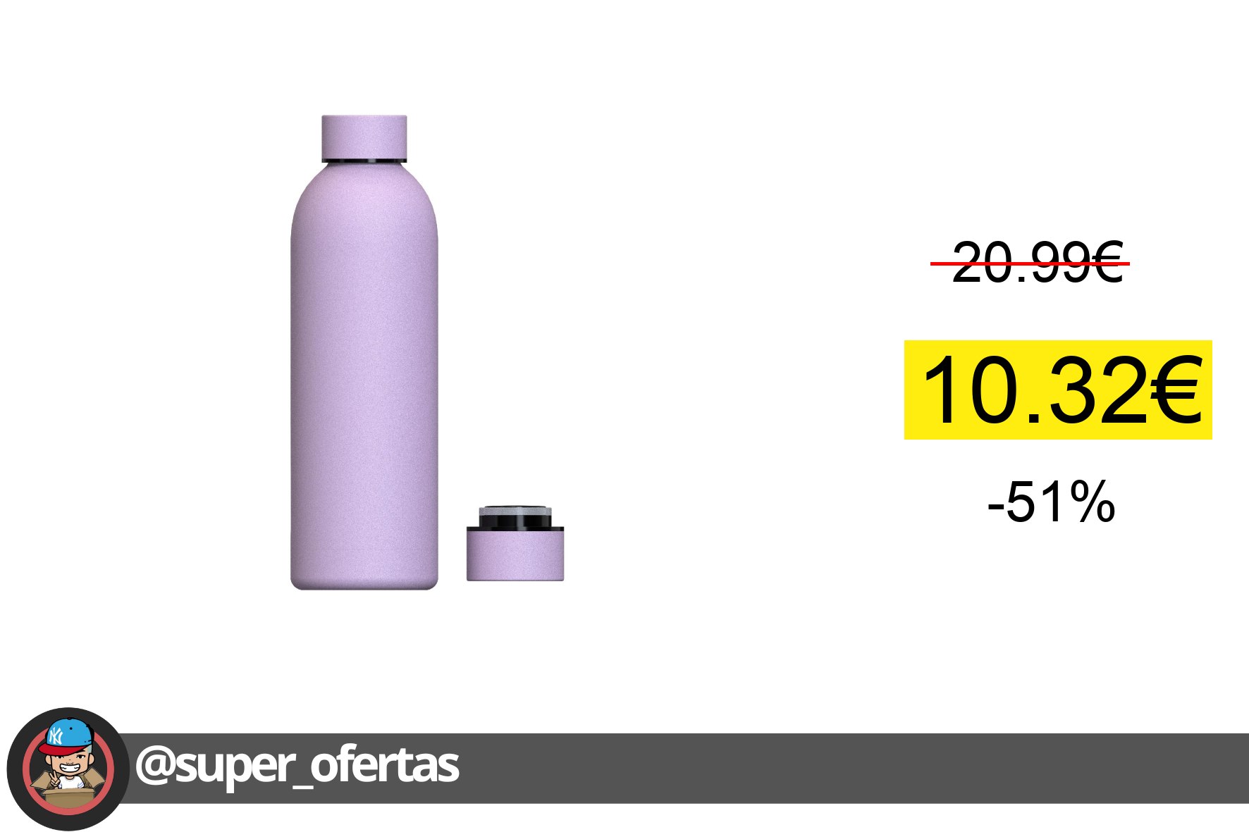 〽 Botella Termo de Agua de Acero Inoxidable Reutilizable Hermética y Térmica Sin BPA Isotérm