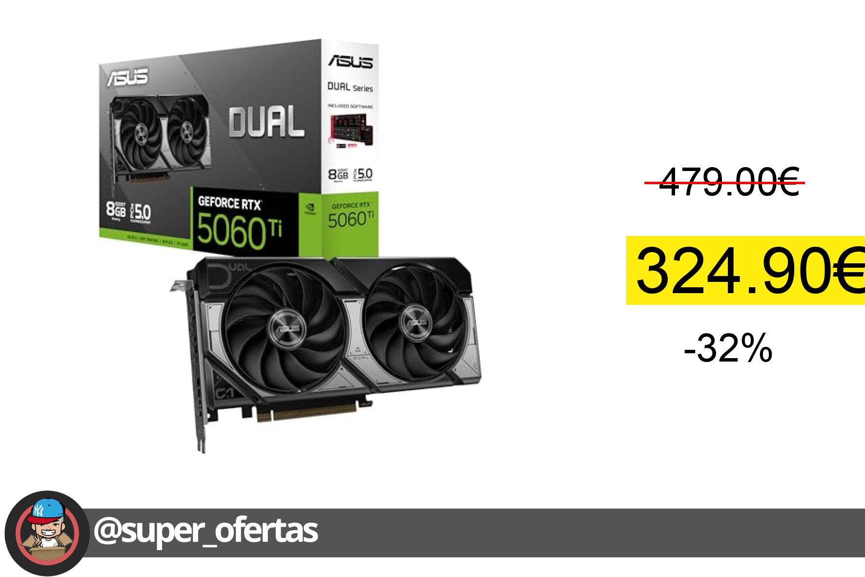 〽 ASUS Dual GeForce RTX 5060 Ti 8GB GDDR7 (PCIe 5.0, 8GB GDDR7, DLSS 4, HDMI 2.1b, DisplayPort