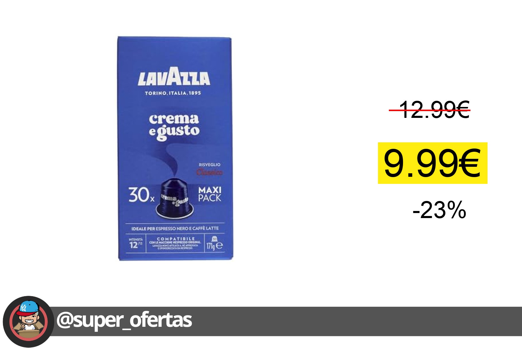 〽 Lavazza, Crema e Gusto Classico, 30 Cápsulas de Café Compatibles con Máquinas Nespresso Or