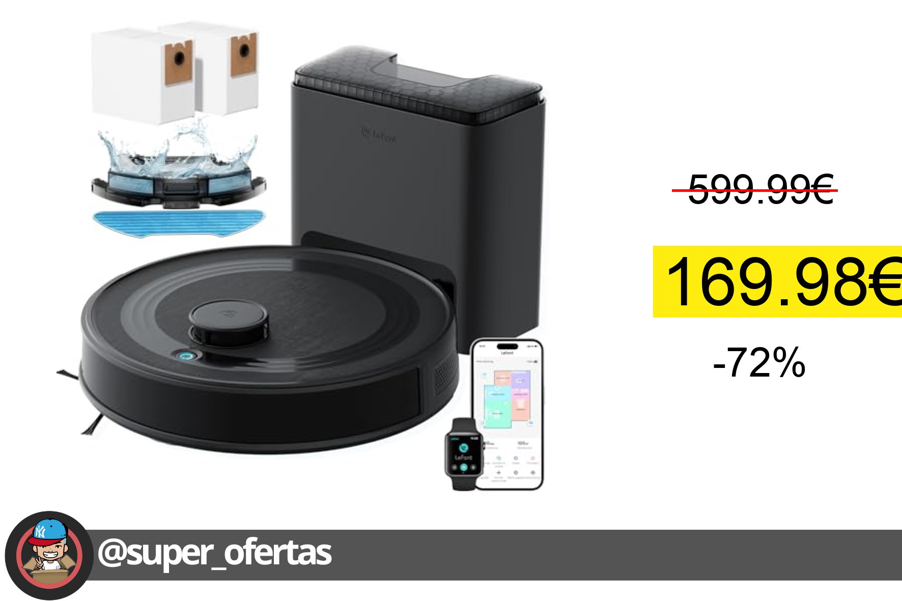 〽 Lefant M2 Plus Robot Aspirador y Fregasuelos, Autovaciado de 75 Días, 6000Pa, 140min, Navega