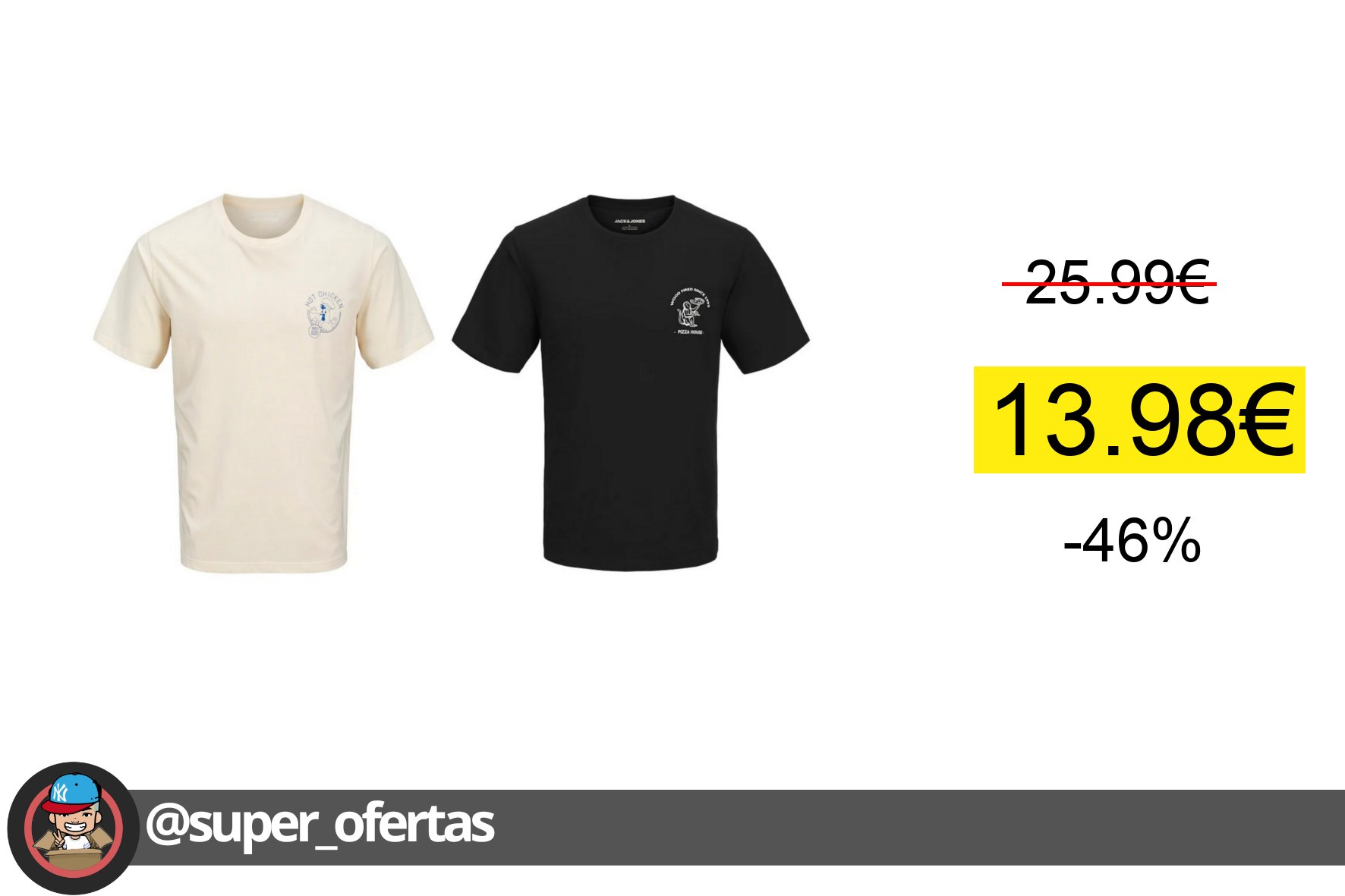 〽 Jack & Jones Hombre Pack 2 Camisetas de Algodón logo estampado Moda Casual Informal PACK C #
