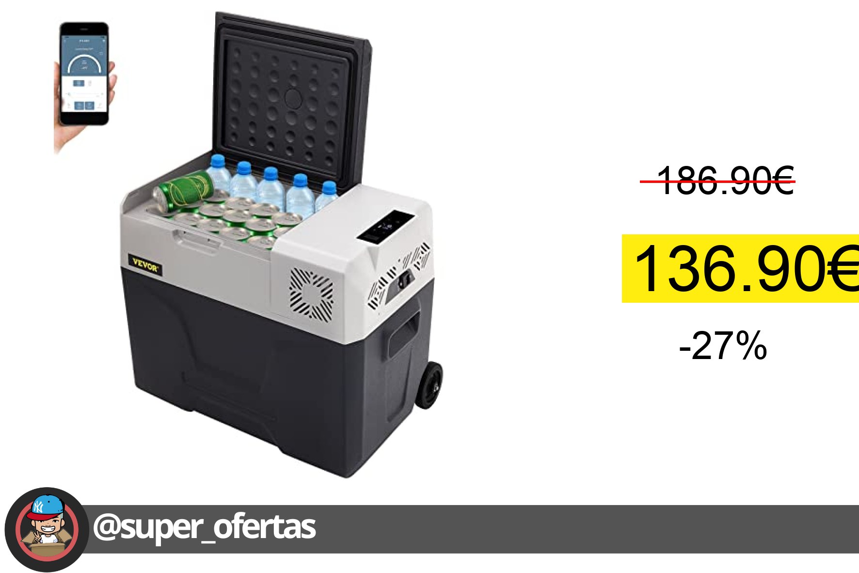 〽 VEVOR Nevera Termoeléctrica Portátil 40L Nevera de Viaje para Coche Nevera Portátil Eléct