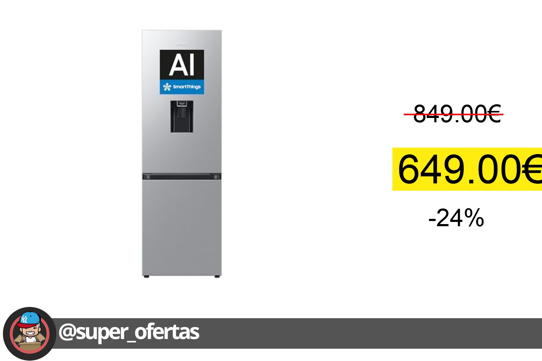 〽 Samsung Frigorífico Combi AI 185cm Balda Botellero 341L Clase D Plata RB34C632DSA/EF