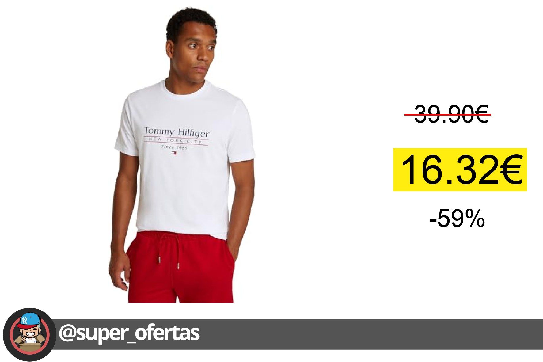 〽 Tommy Hilfiger Camiseta de Manga Corta Hombre Center Stack tee con Cuello Redondo, Blanco (Wh