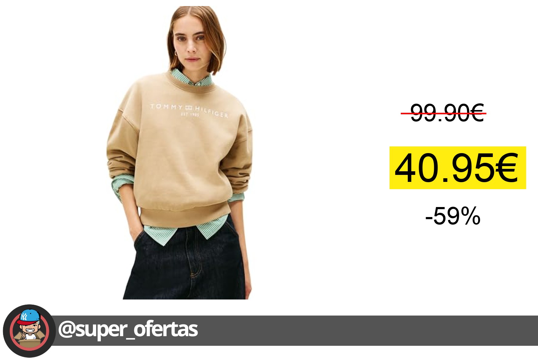 〽 Tommy Hilfiger Corp Logo Mdrn Swtsrt Ww0Ww47831 - Sudadera Para Mujer, Color Beige (Driftwood