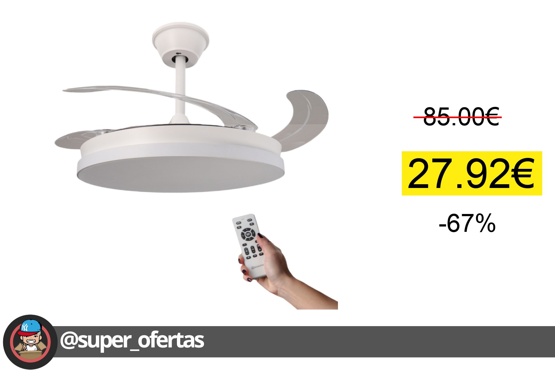 Cuponazo 〽 Mimotec Ventilador de Techo LED-COLOR Blanco&Cristal Motor DC 106cm co