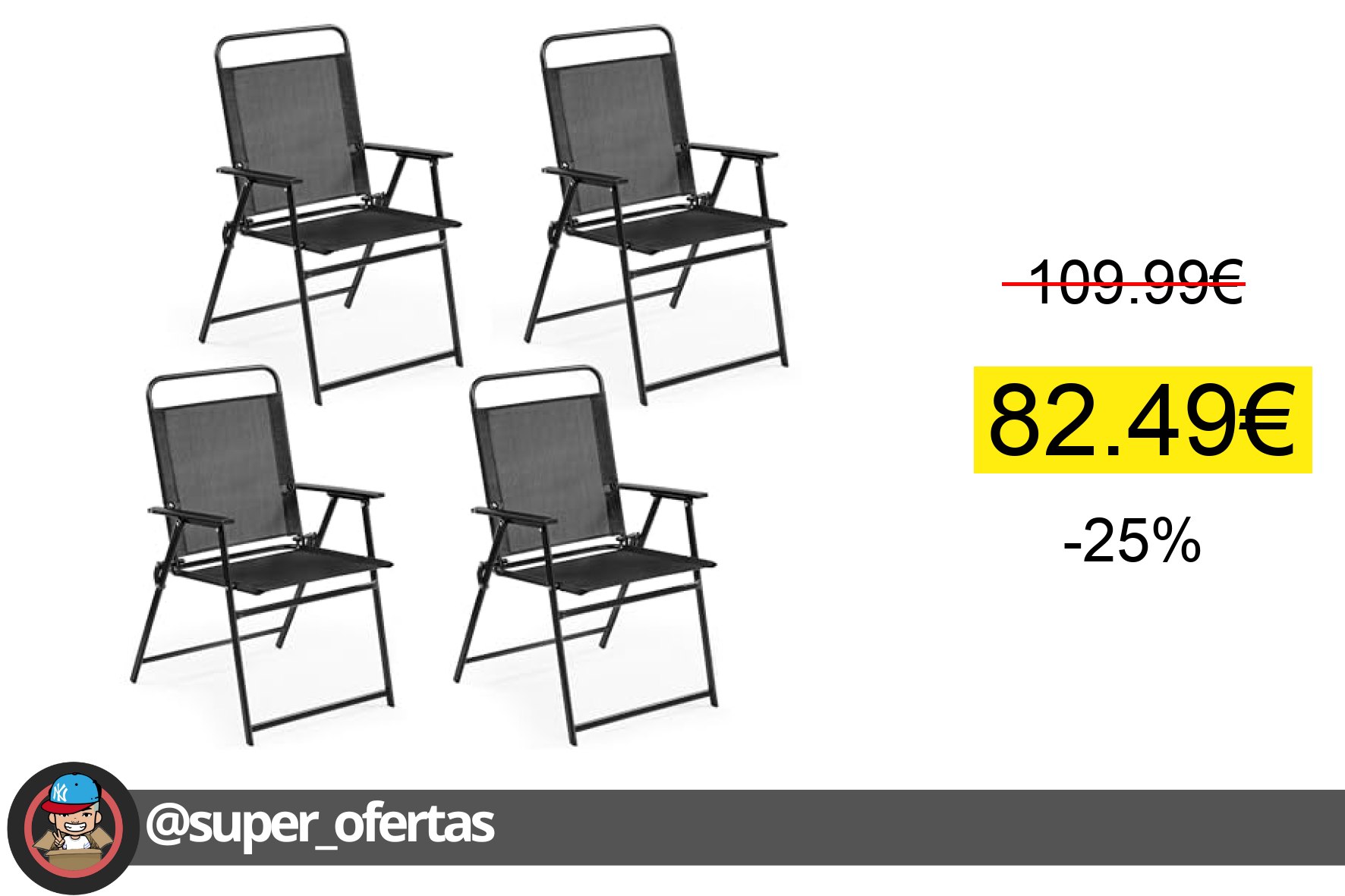 〽 Yaheetech Conjunto de 4 Sillas Plegables Sillas para Exteriores con Estructura de Metal Resis