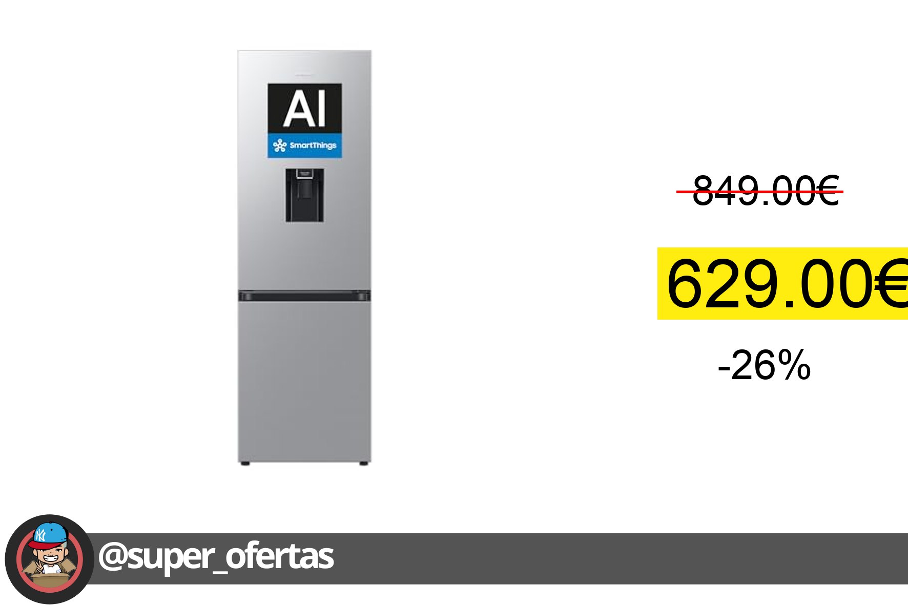 〽 Samsung Frigorífico Combi AI 185cm Balda Botellero 341L Clase D Plata RB34C632DSA/EF