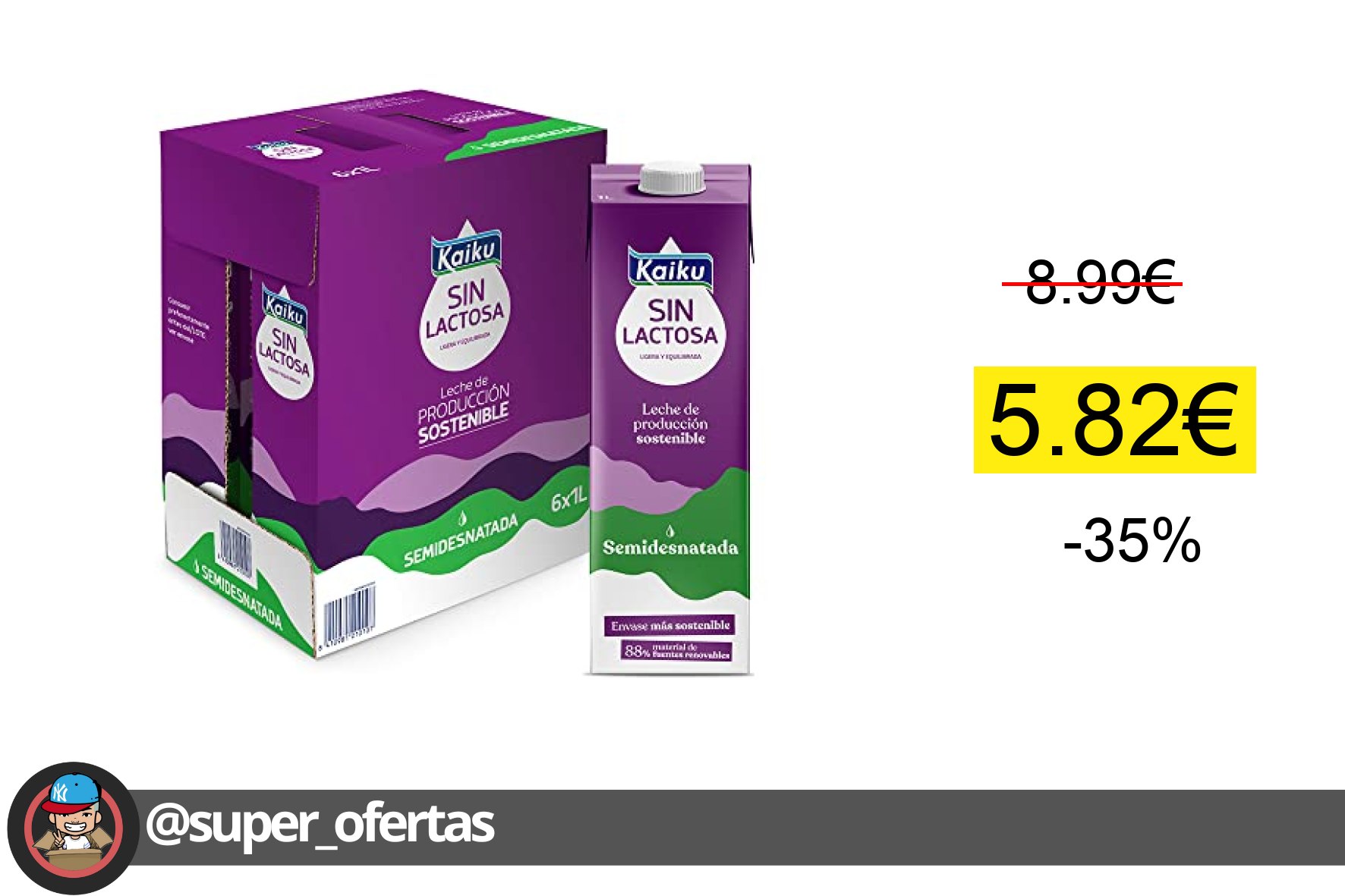 〽 Kaiku Sin Lactosa - Leche Sin Lactosa, Semidesnatada UTH, de Producción Sostenible, con Vita