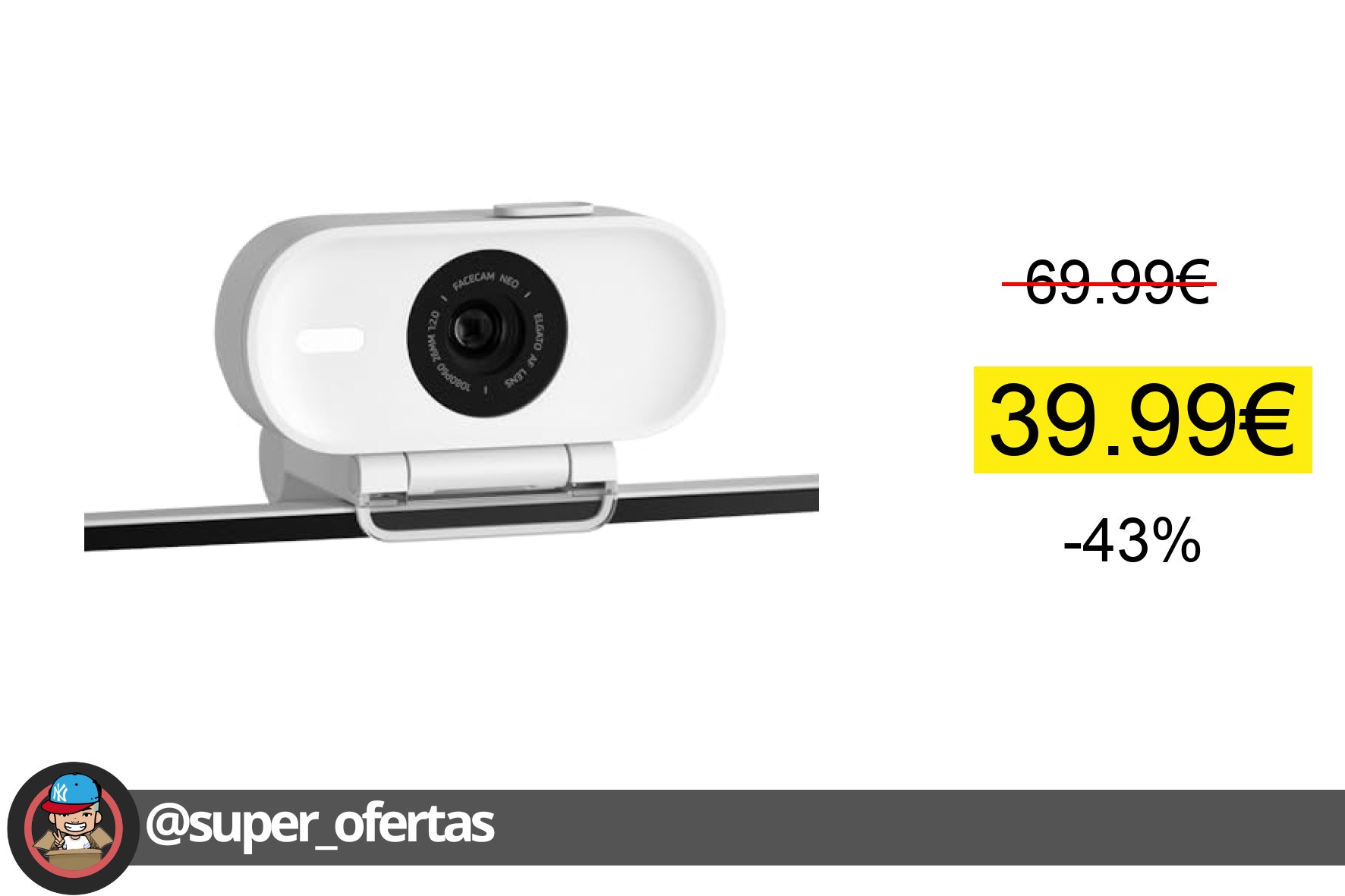 〽 Elgato Facecam Neo – Webcam Full HD con obturador de privacidad, corrección de luz, ideal