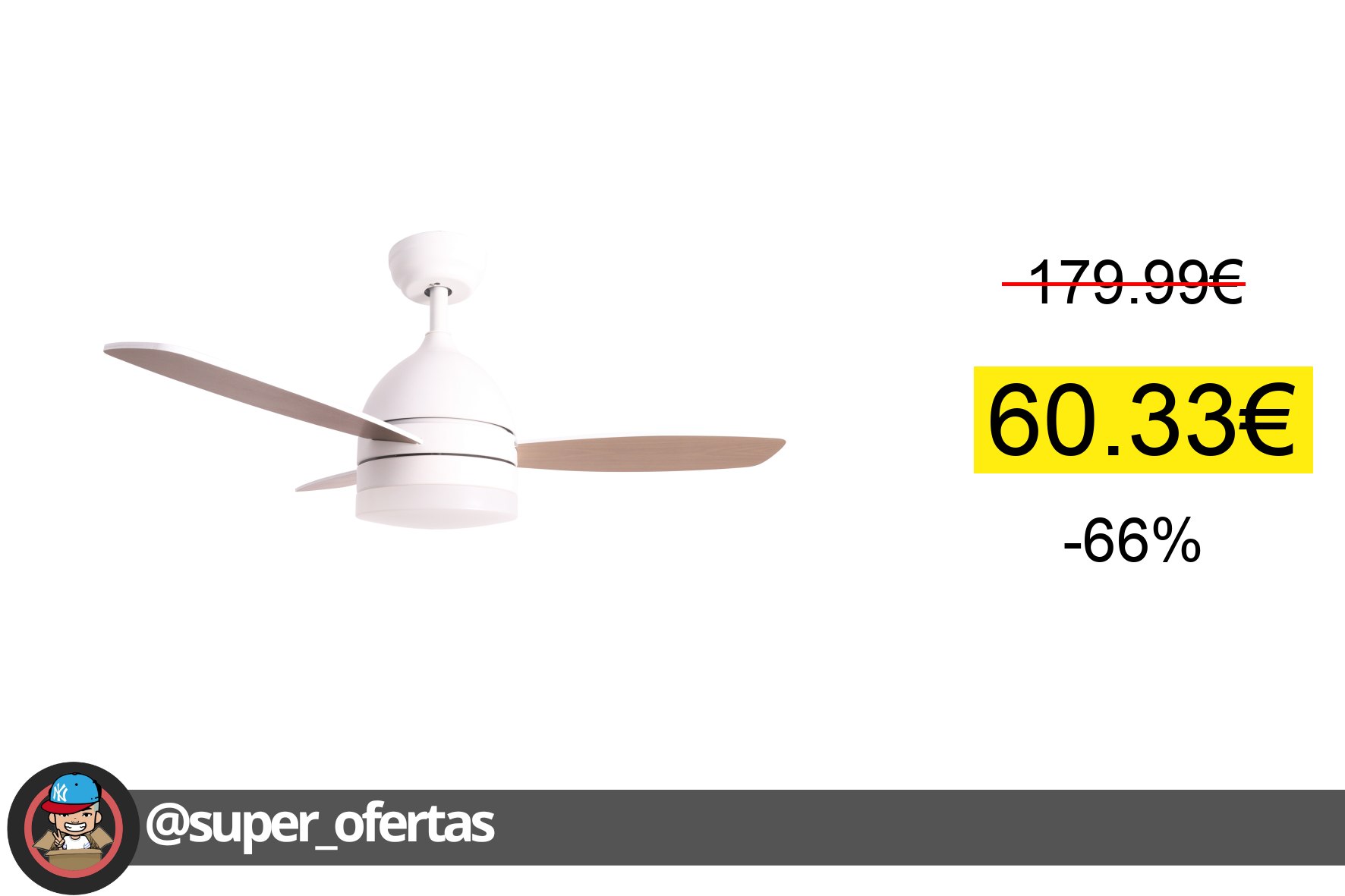 Cuponazo 〽 Ventilador de techo blanco Jocca con 3 elegantes aspas con acabados de