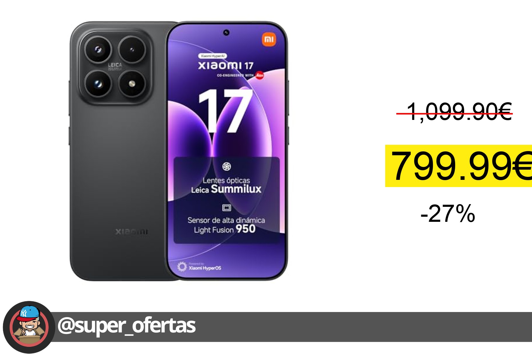 〽 XIAOMI 17 - Smartphone de 12+512GB, Lentes óptica Leica Summilux, Snapdragon 8 Elite Gen 5