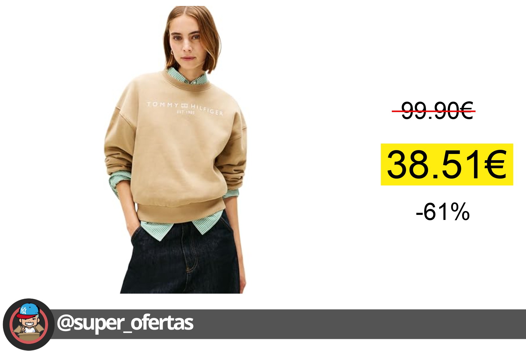 〽 Tommy Hilfiger Corp Logo Mdrn Swtsrt Ww0Ww47831 - Sudadera Para Mujer, Color Beige (Driftwood