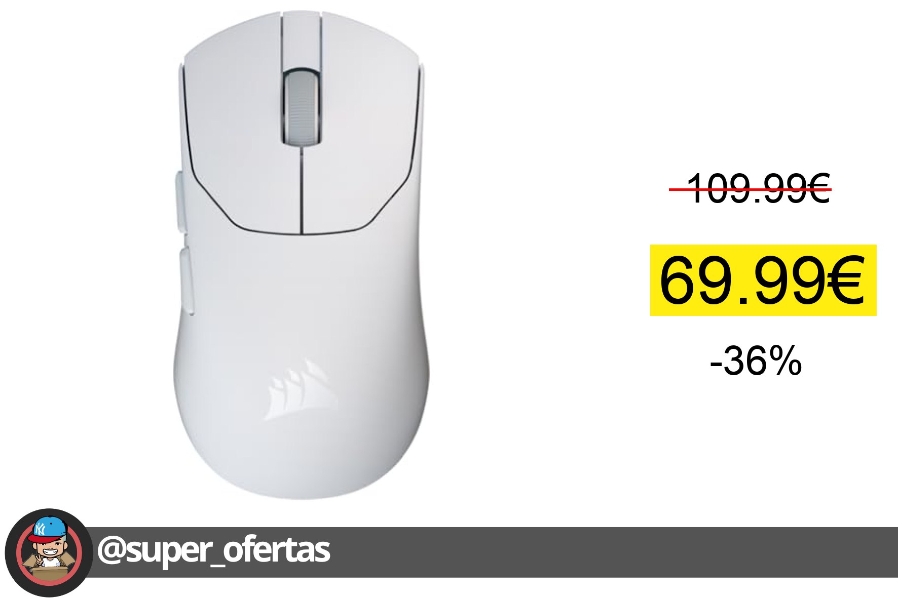 〽 Corsair Sabre v2 Pro Ultralight Wireless FPS Ratón Gaming – 33K dpi, 36g Peso, 8,000Hz Son