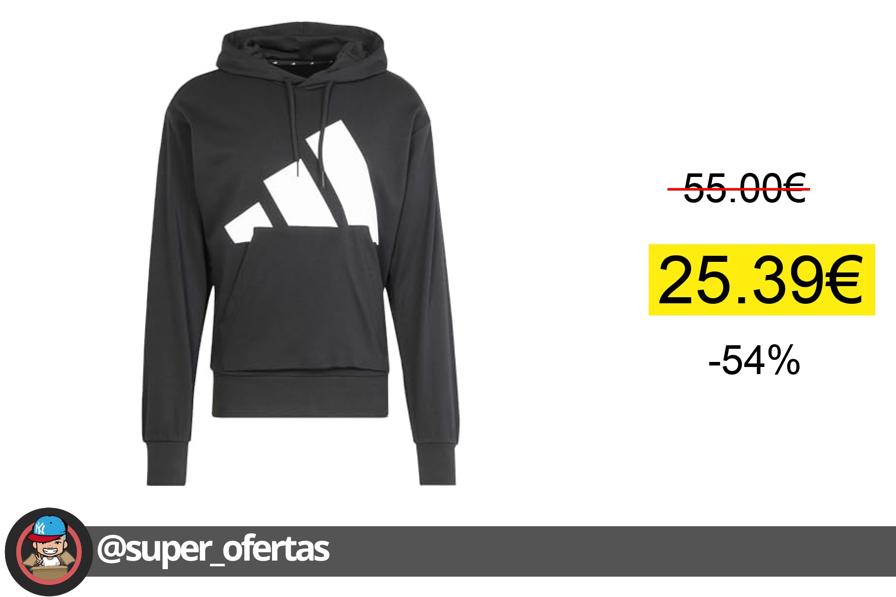〽 adidas Hombre Essentials Big Logo French Terry Hoodie Sweatshirt, Black/White, M