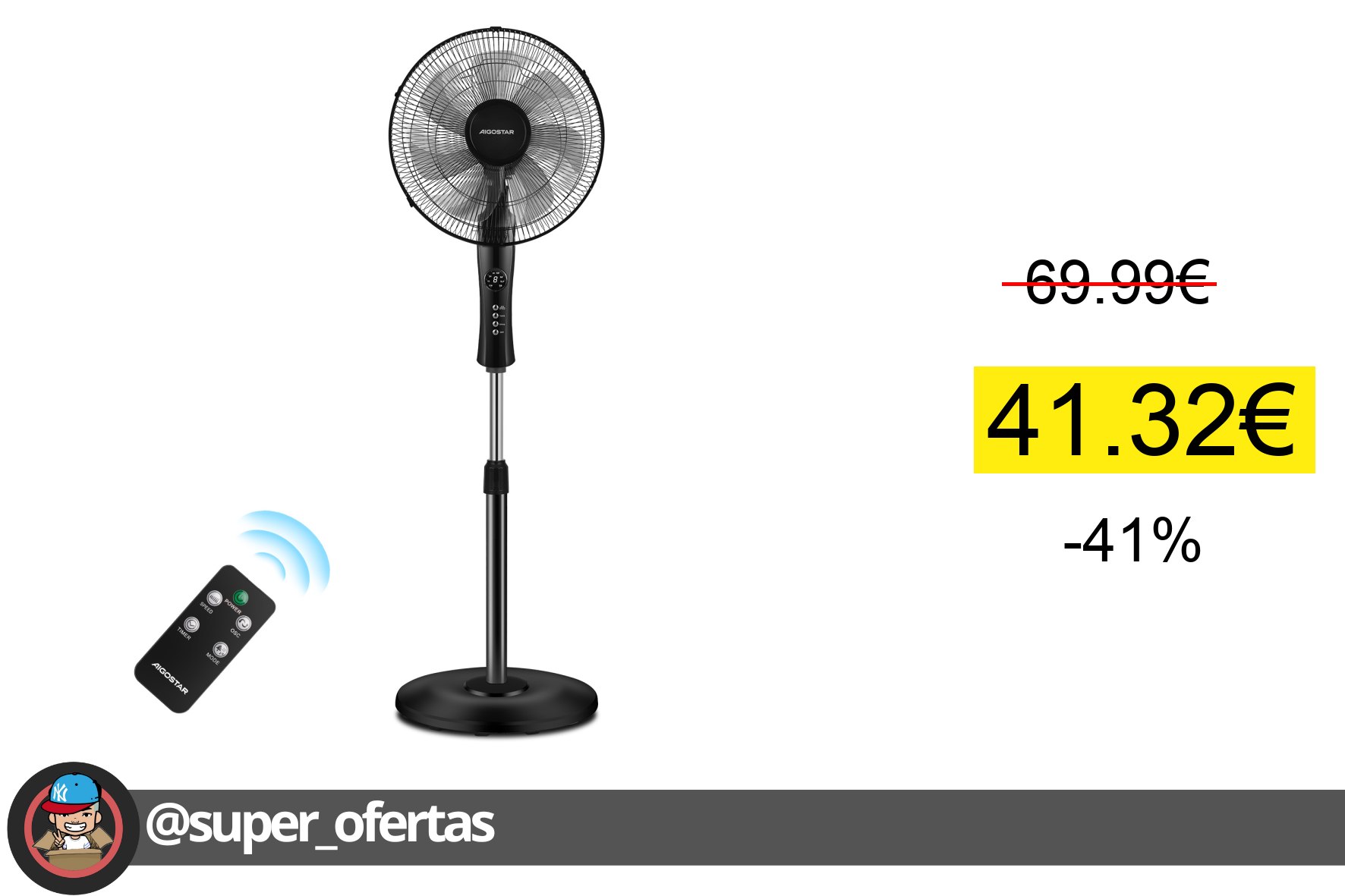 Cuponazo 〽 Aigostar Ventilador de Pie Silencioso con Mando a Distancia – 7 Aspa oferta descuento