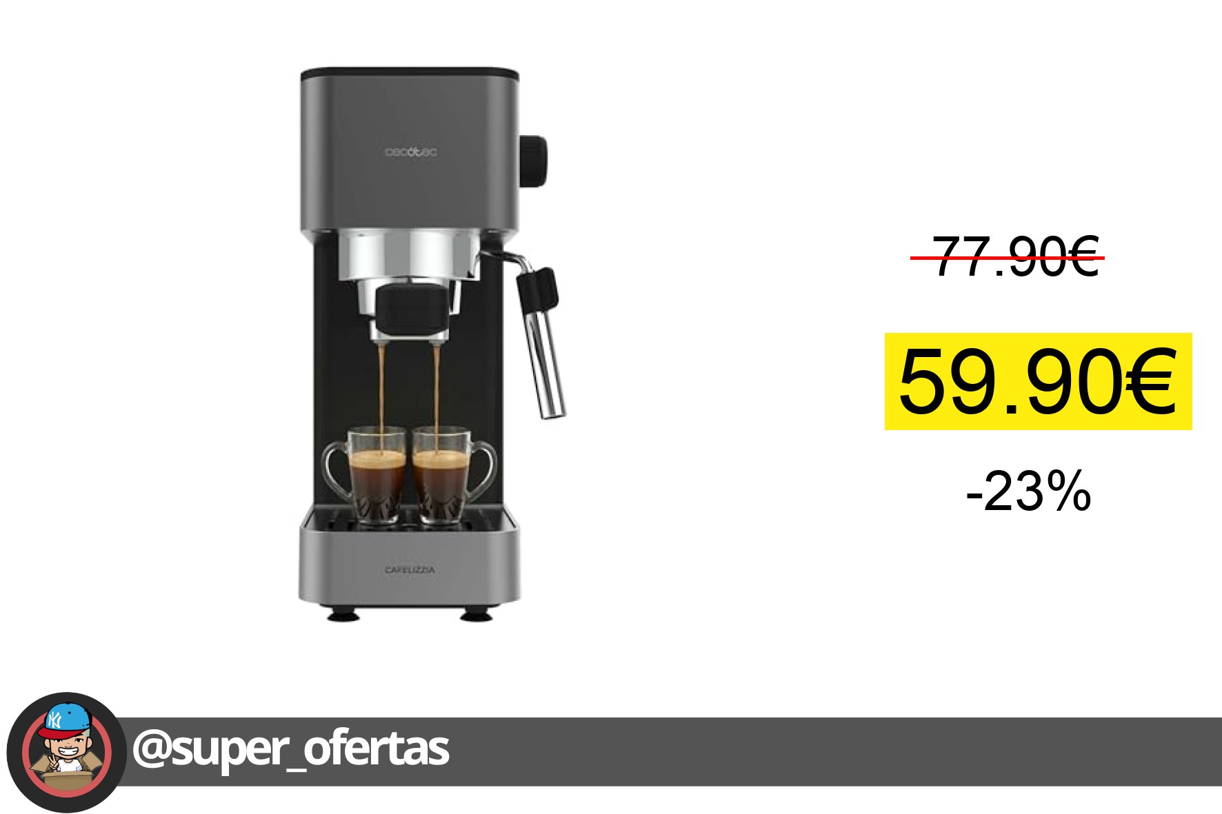 〽 Cecotec Cafetera Express Manual Cafelizzia 690 Grey. 1230-1465W, Bomba 20 Bares, 1 o 2 Tazas