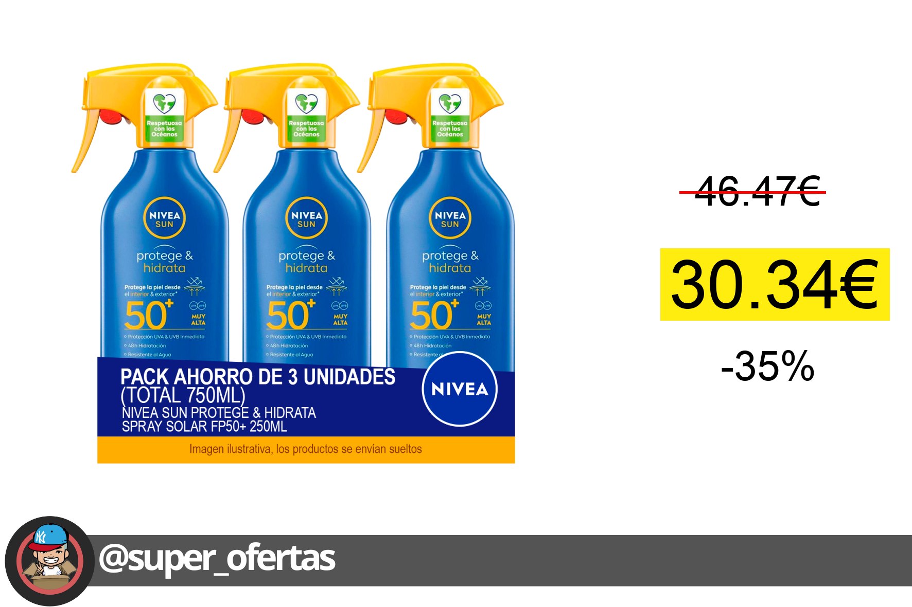 〽Nivea Sun Protege & Hidrata Spray Solar Fp50+ 250 Ml - Pack Ahorro De 3 Unidades (Total 750Ml)