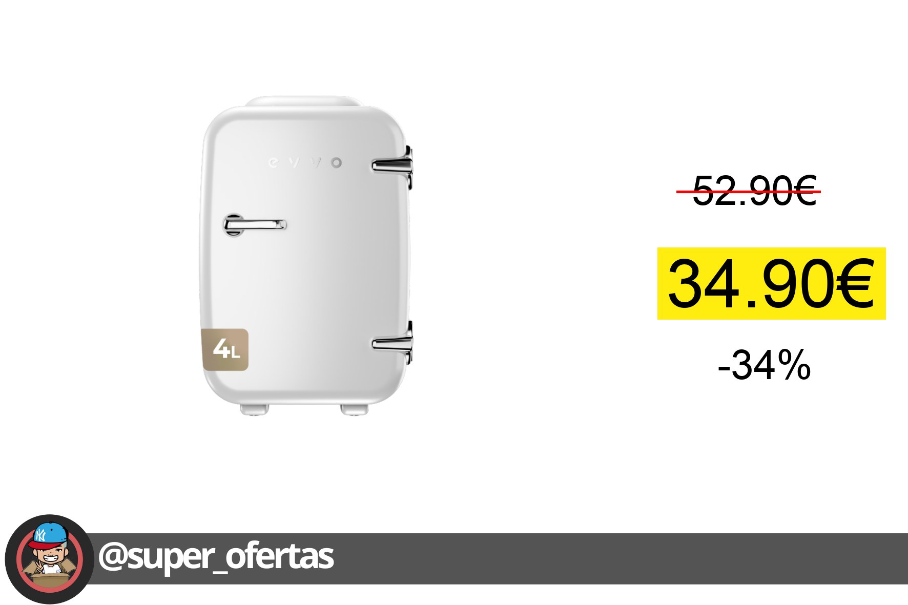 〽Mini Nevera EVVO F4 Retro con Sistema de Refrigeración y Ahorro de Energía, 4 L